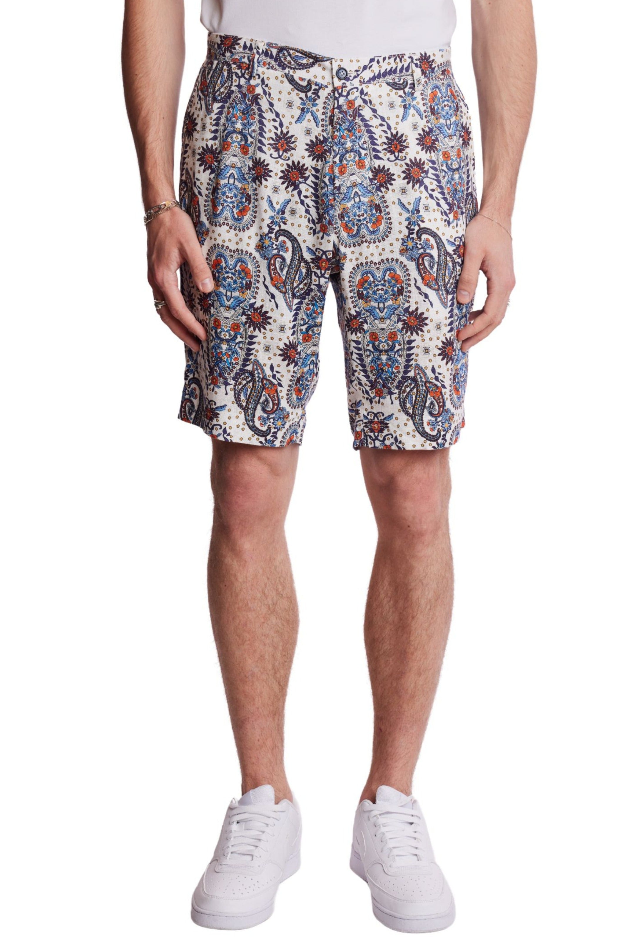 Felix Shorts - slim - White Blue Orange Paisley