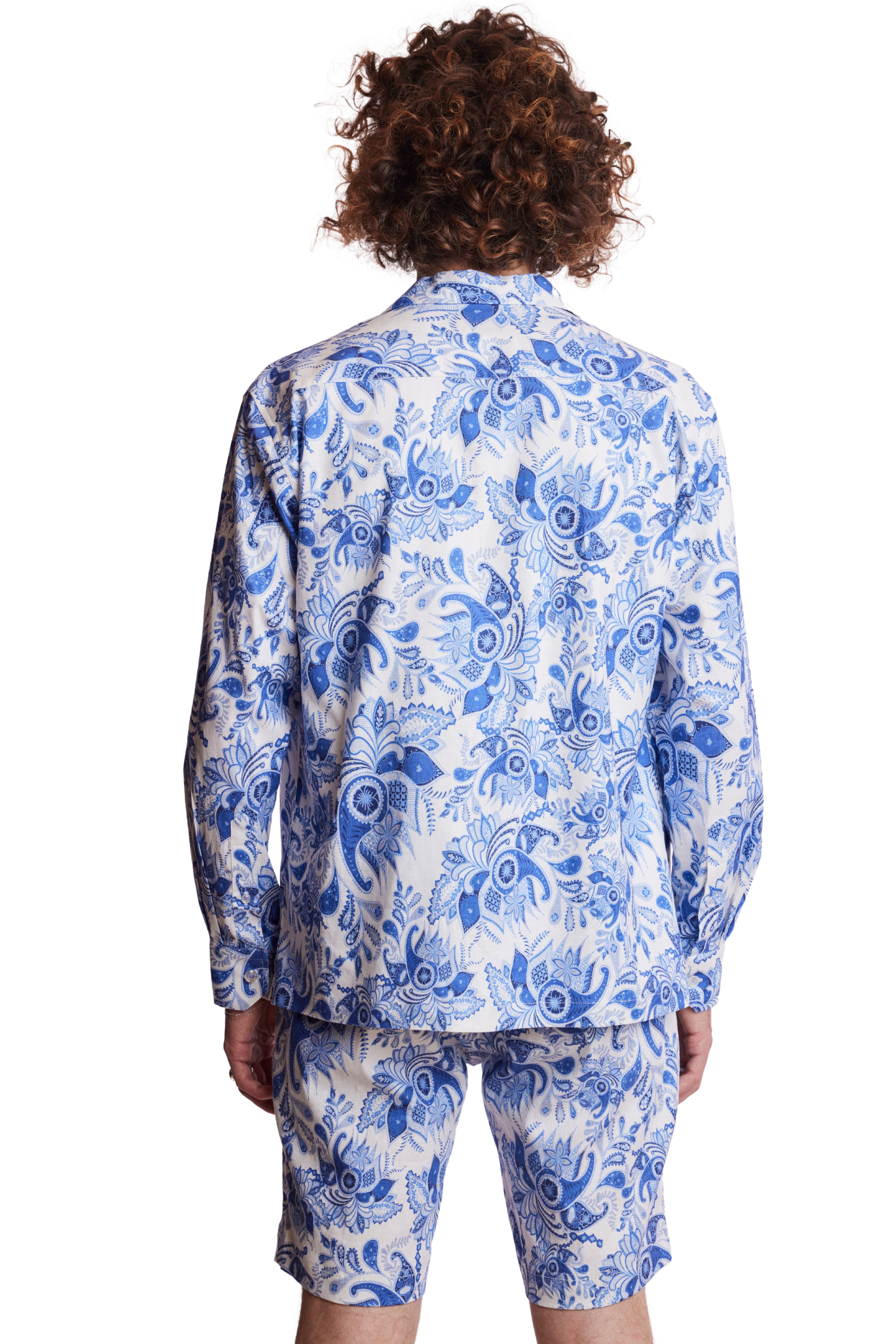 L/S Camp Collar Shirt - Indigo White Paisley