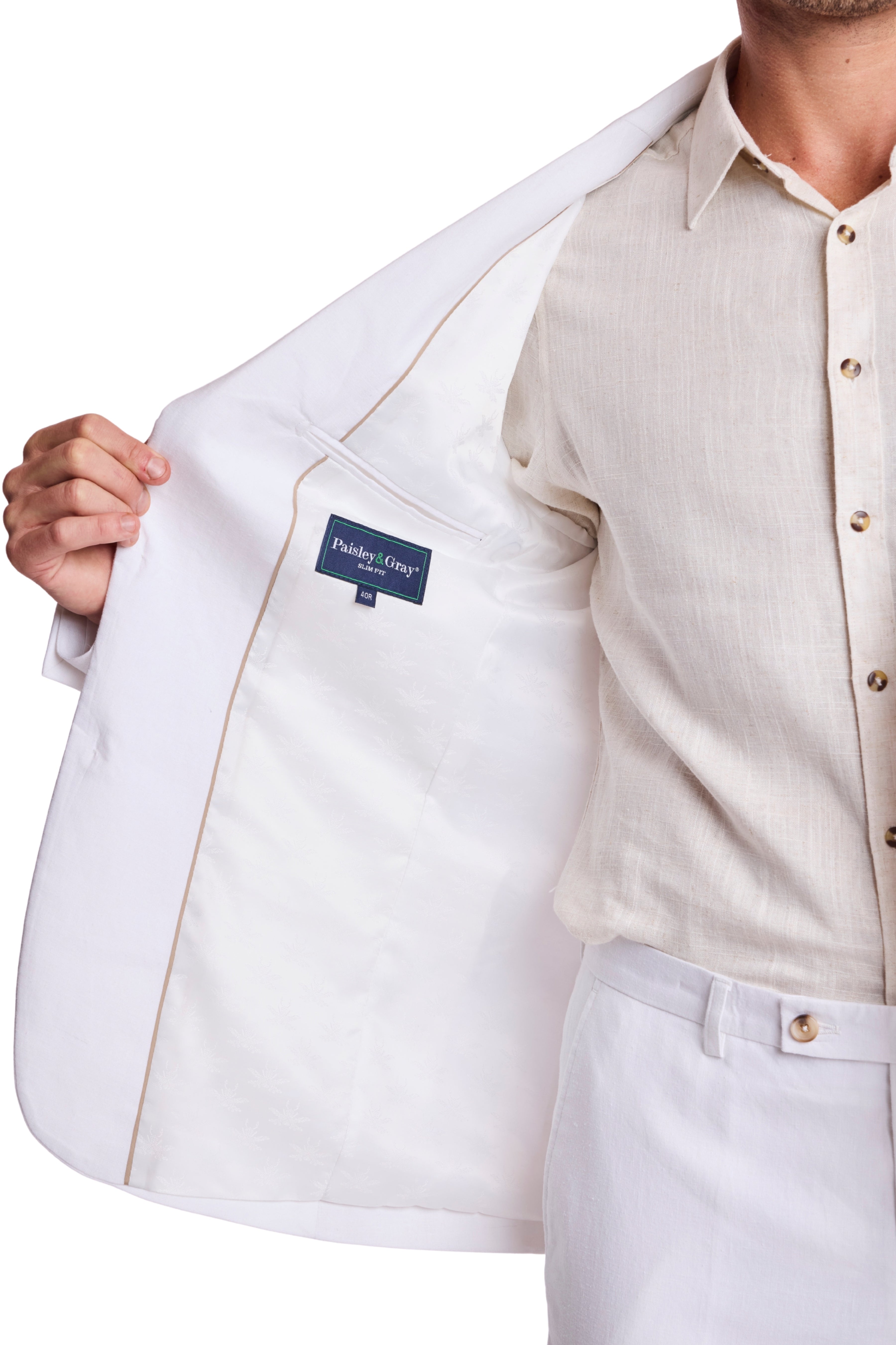 Dover Notch Jacket - slim - White Lotus Linen