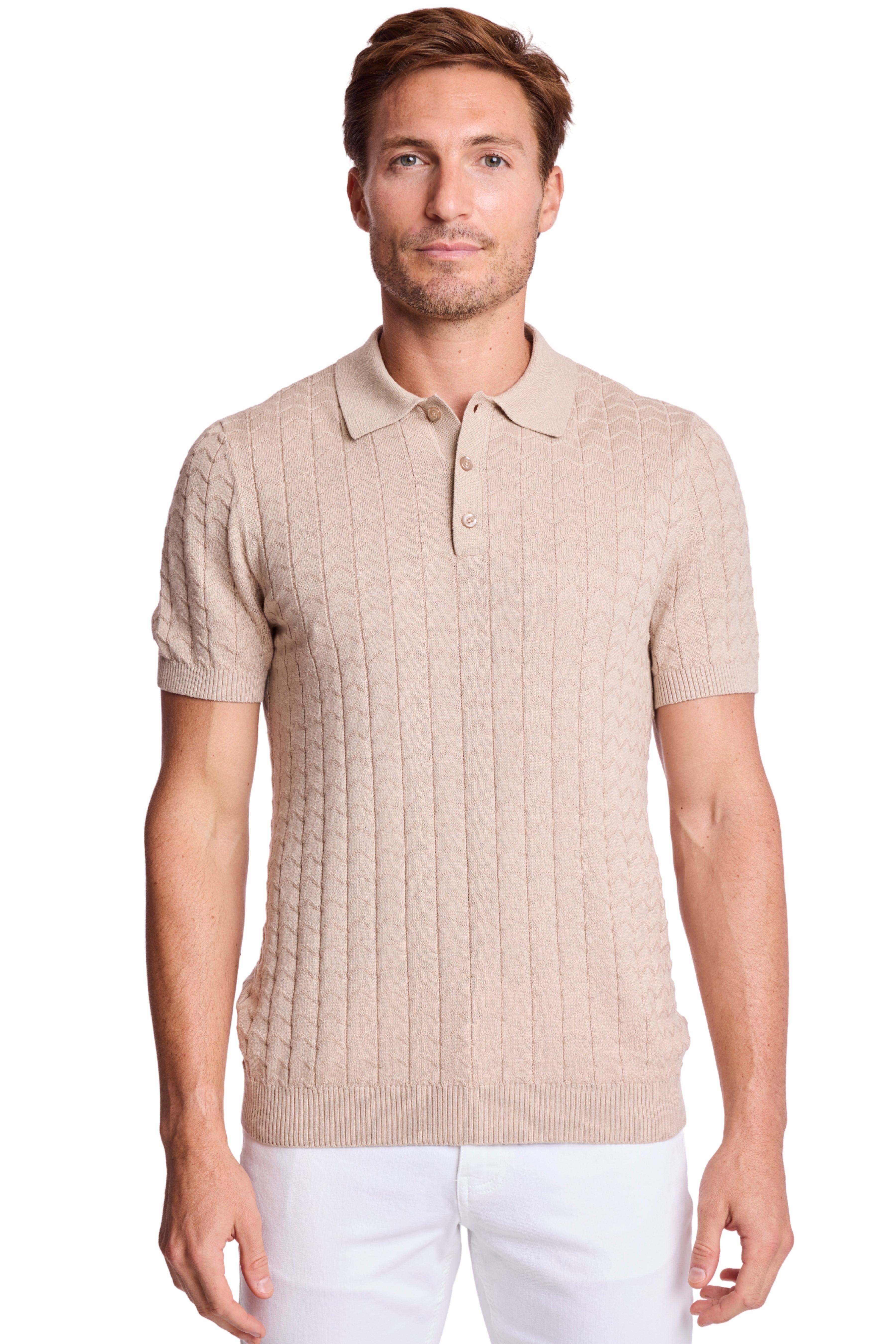 3 Button Polo - Sandy Oatmeal