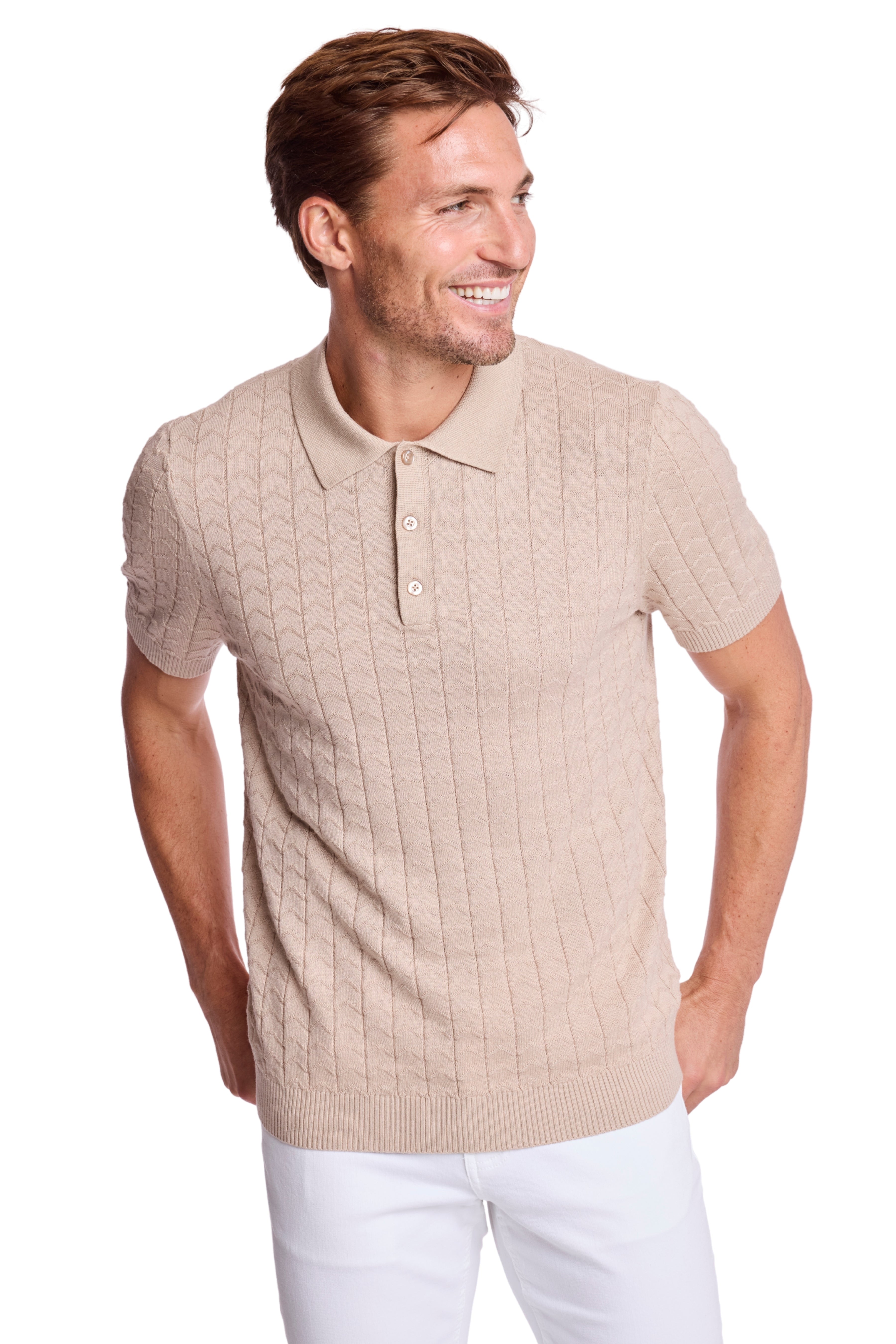3 Button Polo - Sandy Oatmeal