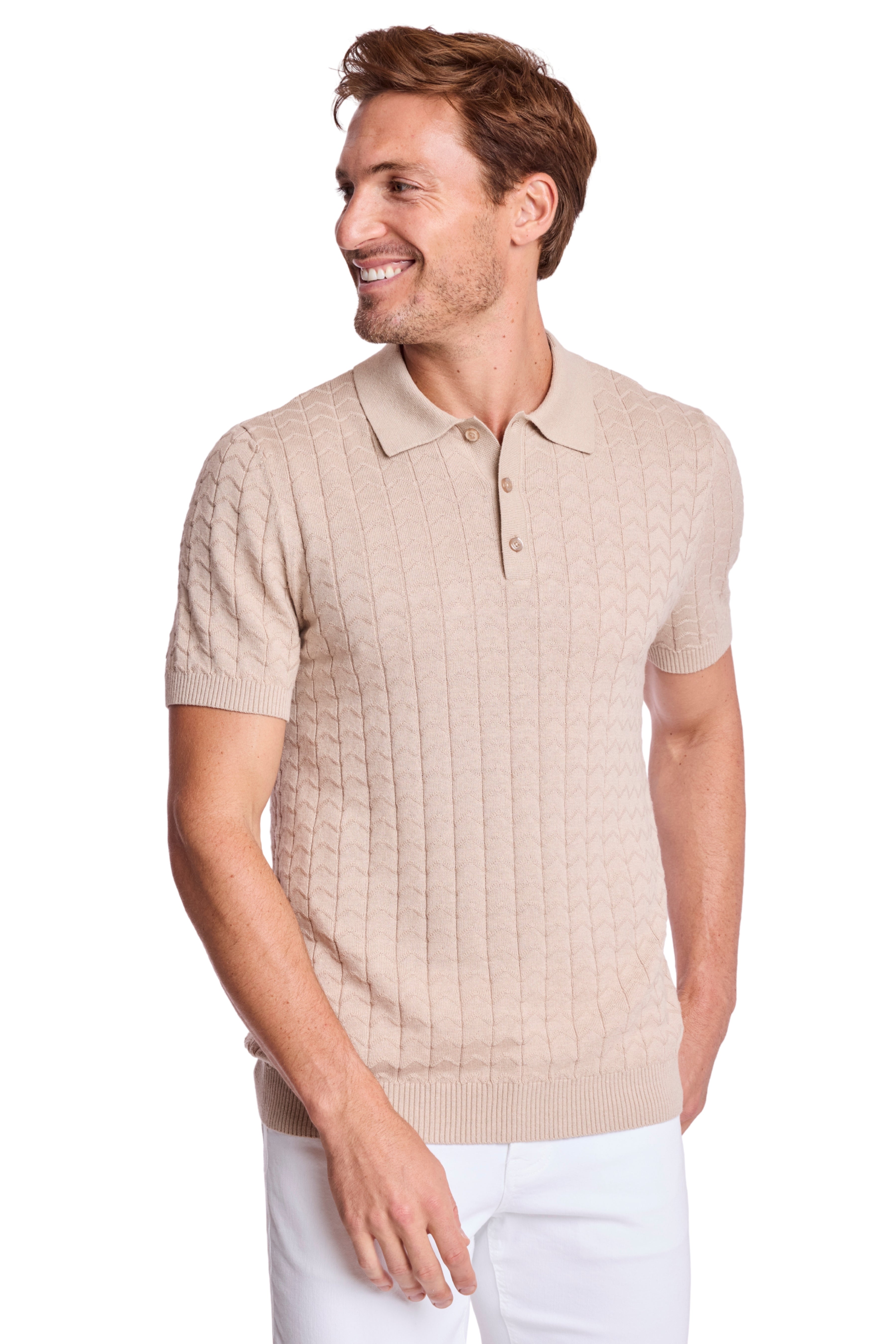 3 Button Polo - Sandy Oatmeal