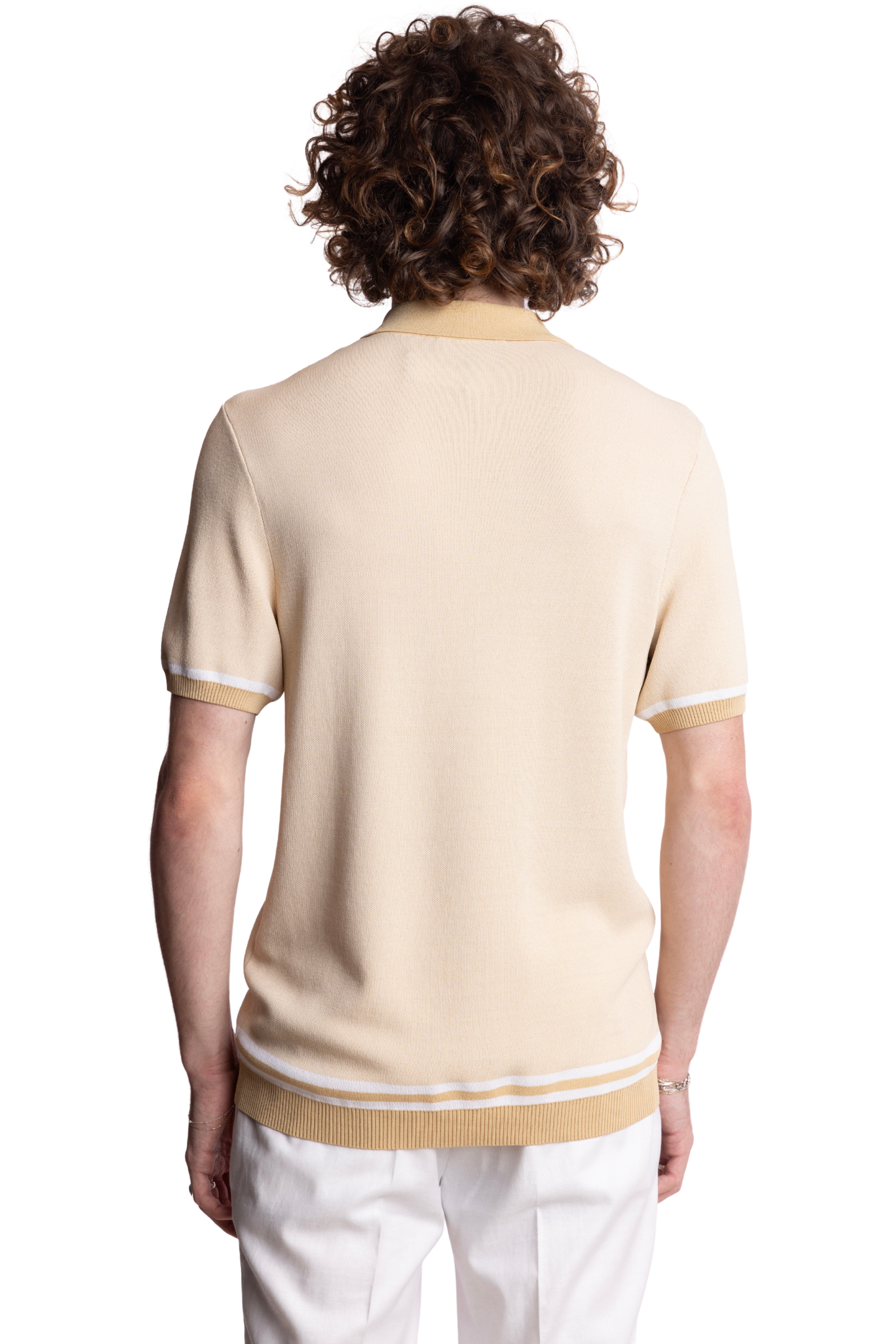 Full Placket Retro Polo - Tan White