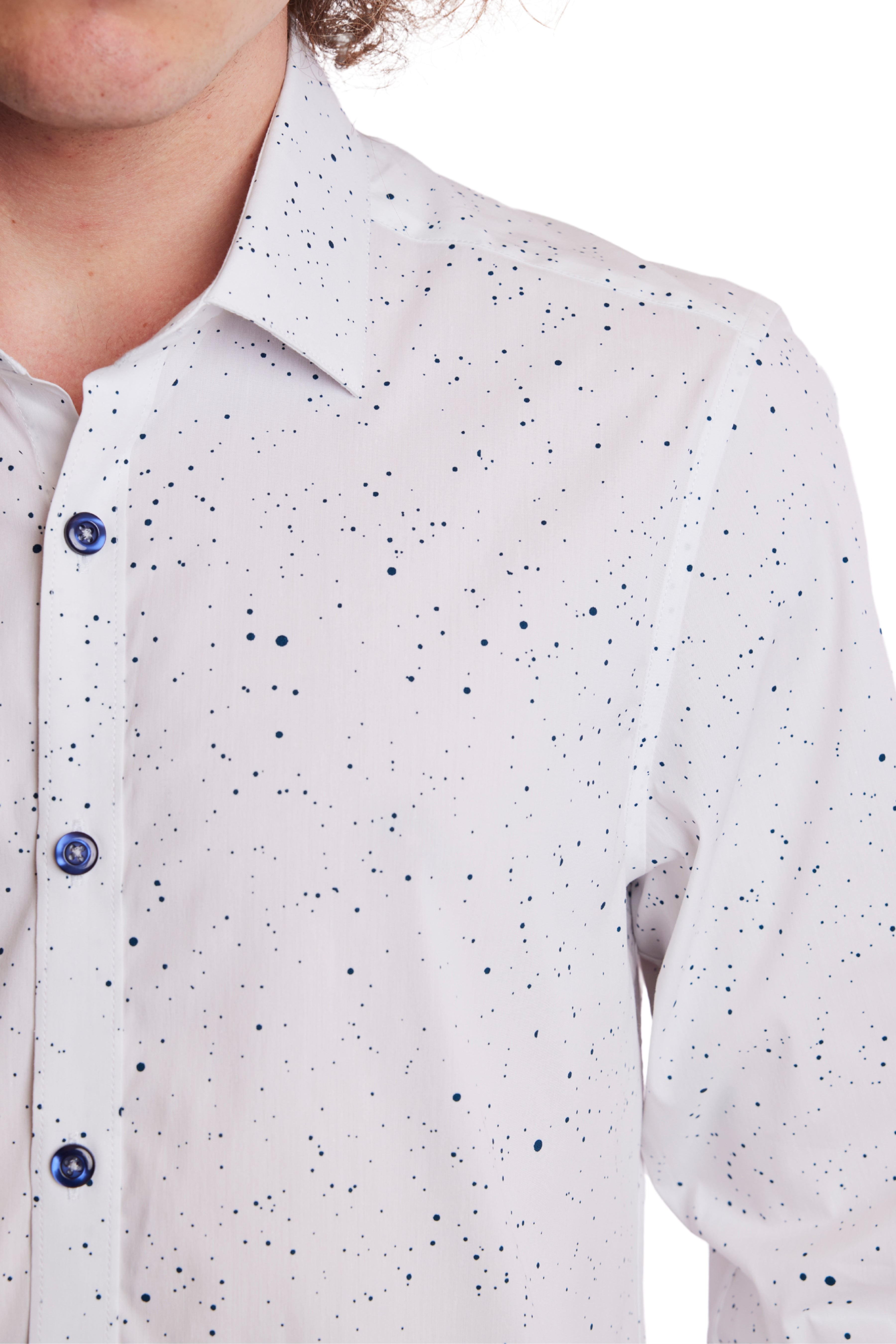 Samuel Spread Collar Shirt - White Blue Splatter