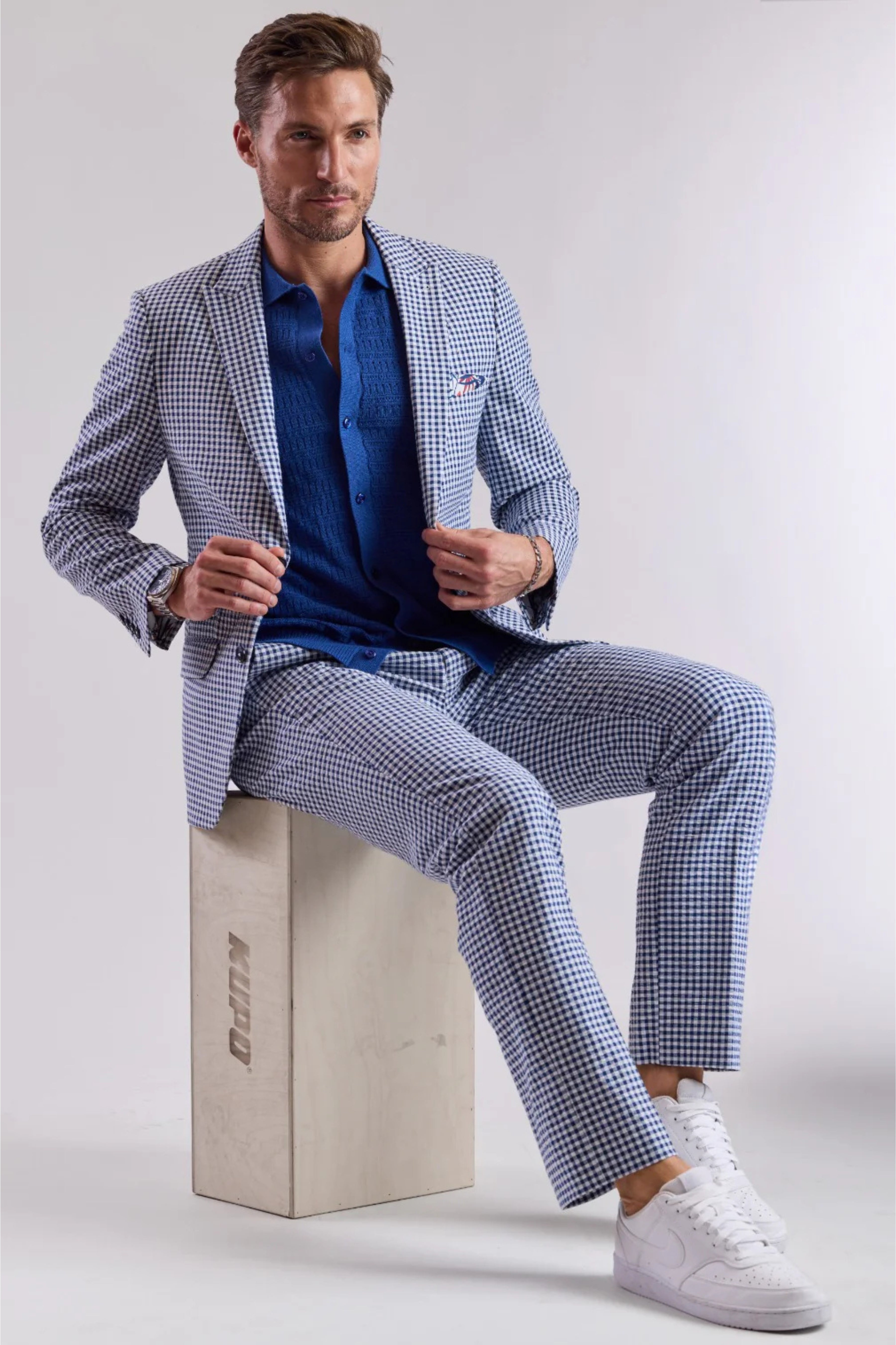 Downing Pants - slim - Navy Gingham Seersucker