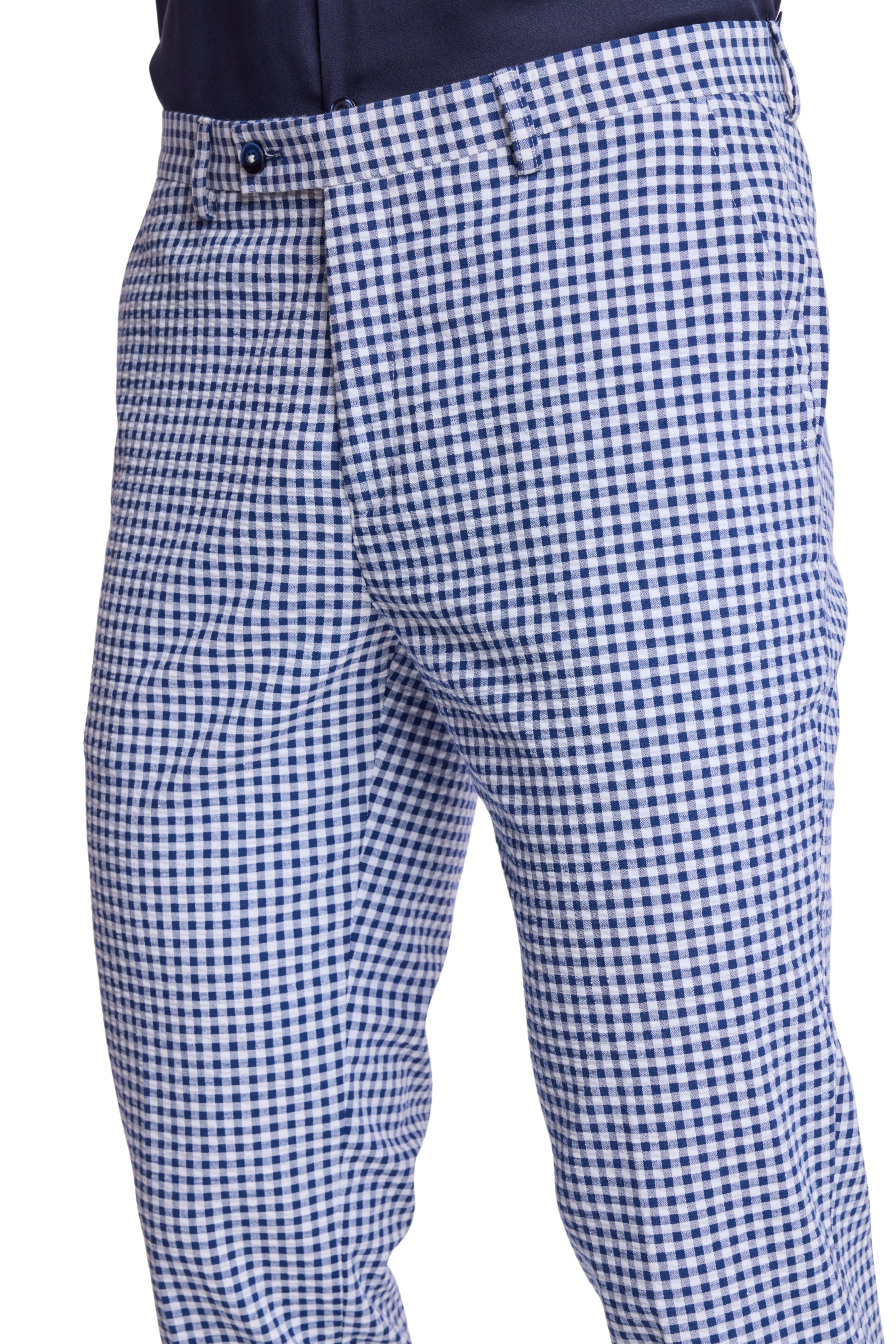 Downing Pants - slim - Navy Gingham Seersucker