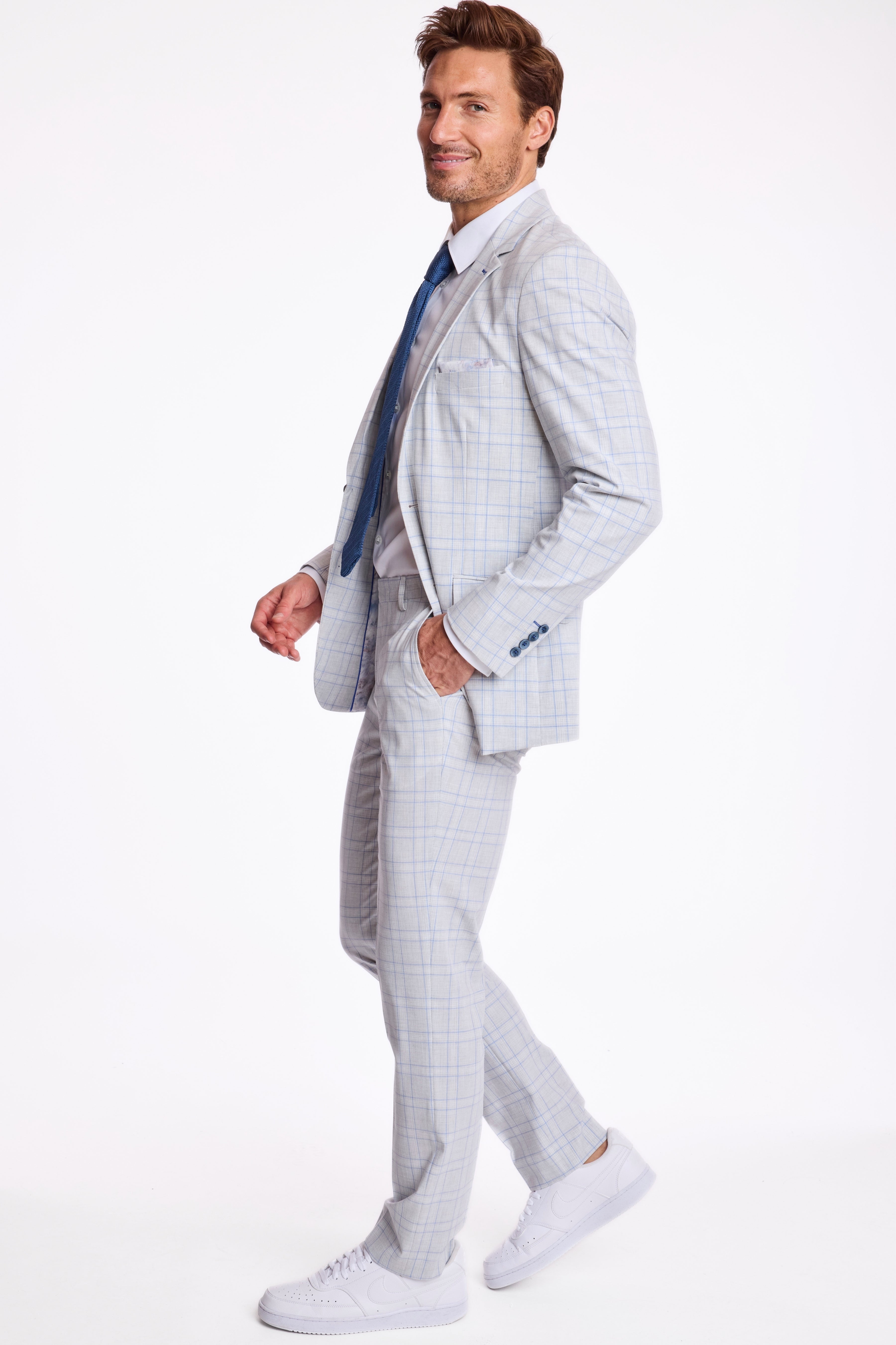 Dover Notch Jacket - slim - Grey Blue Check