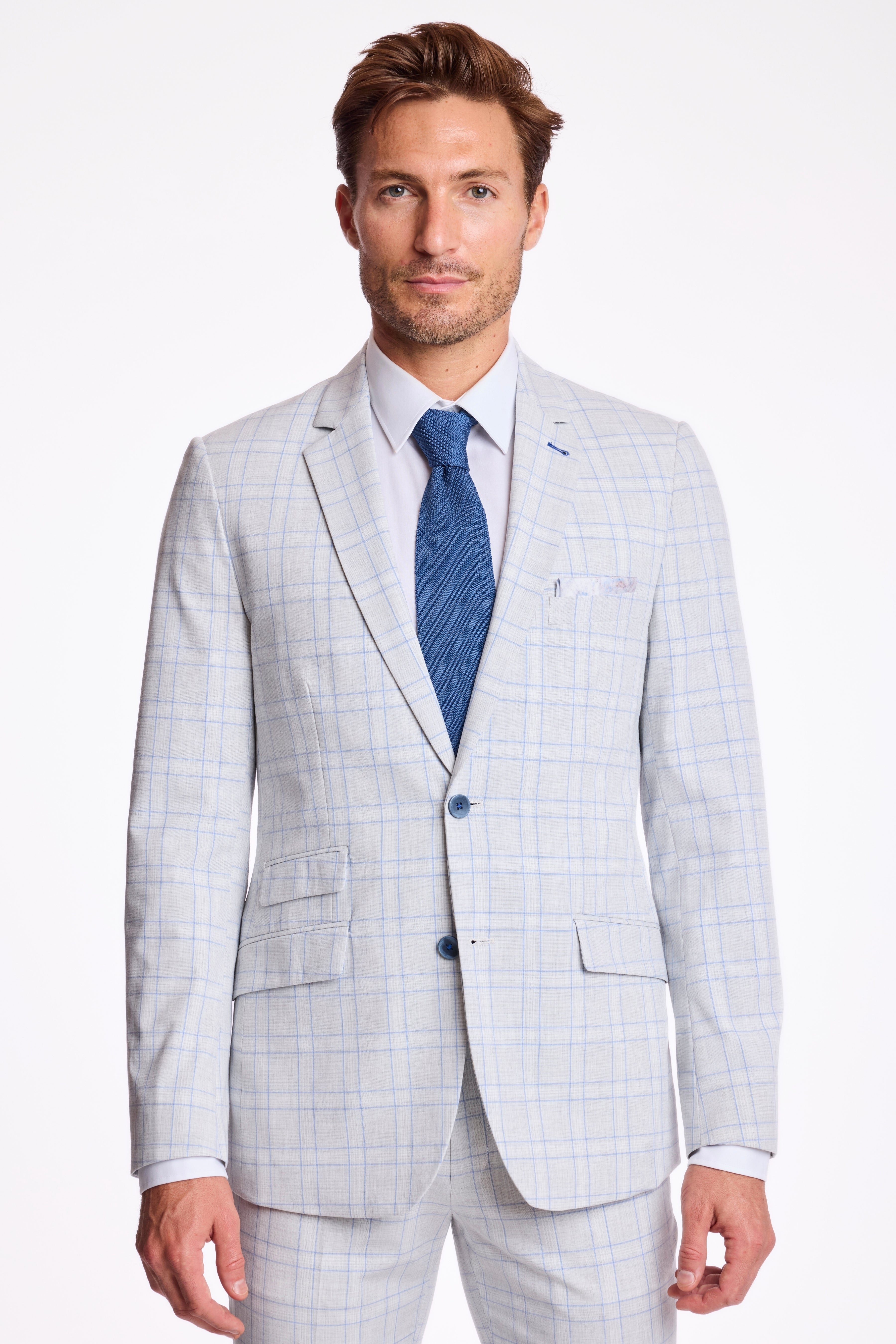 Dover Notch Jacket - slim - Grey Blue Check