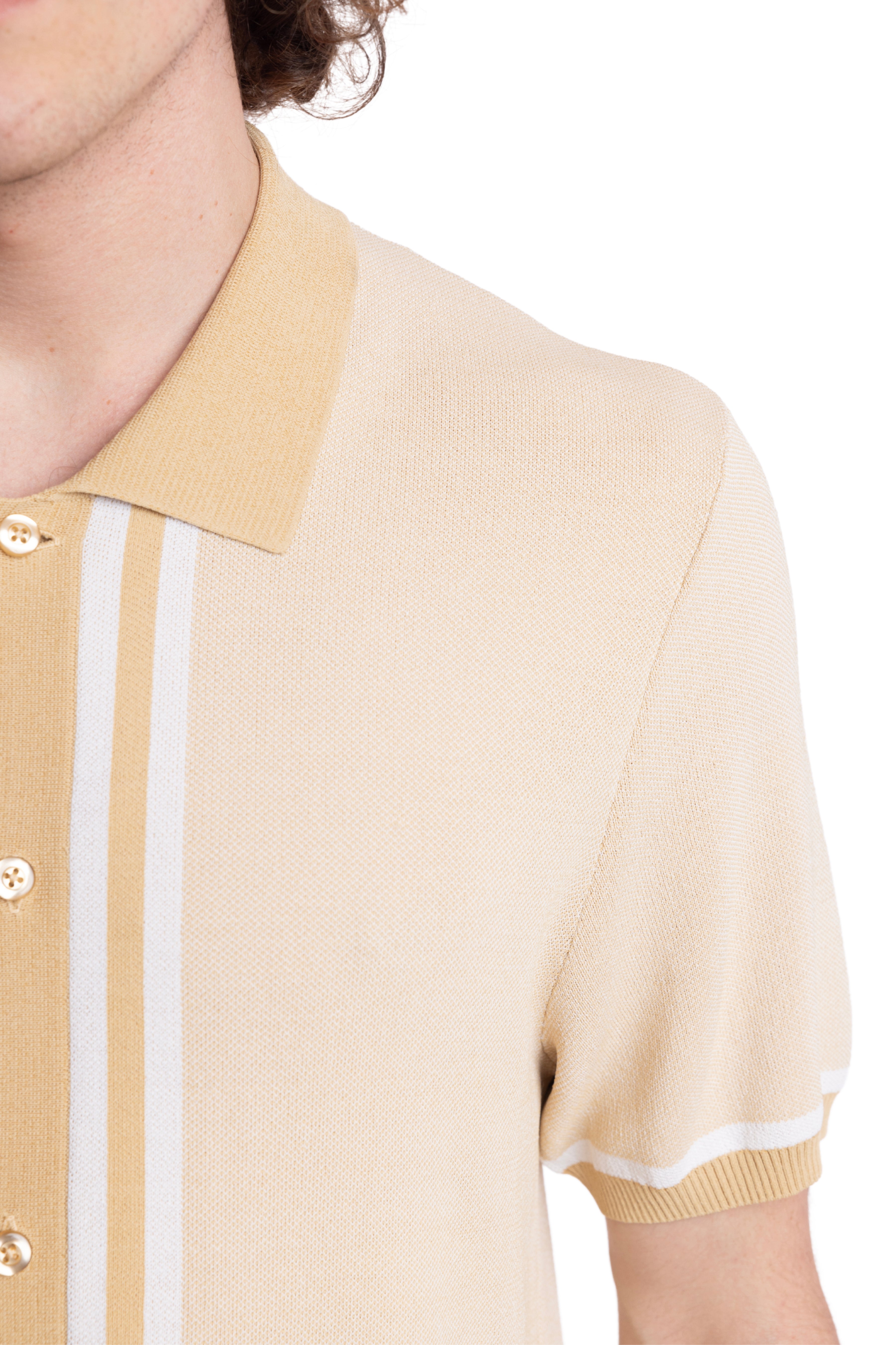 Full Placket Retro Polo - Tan White