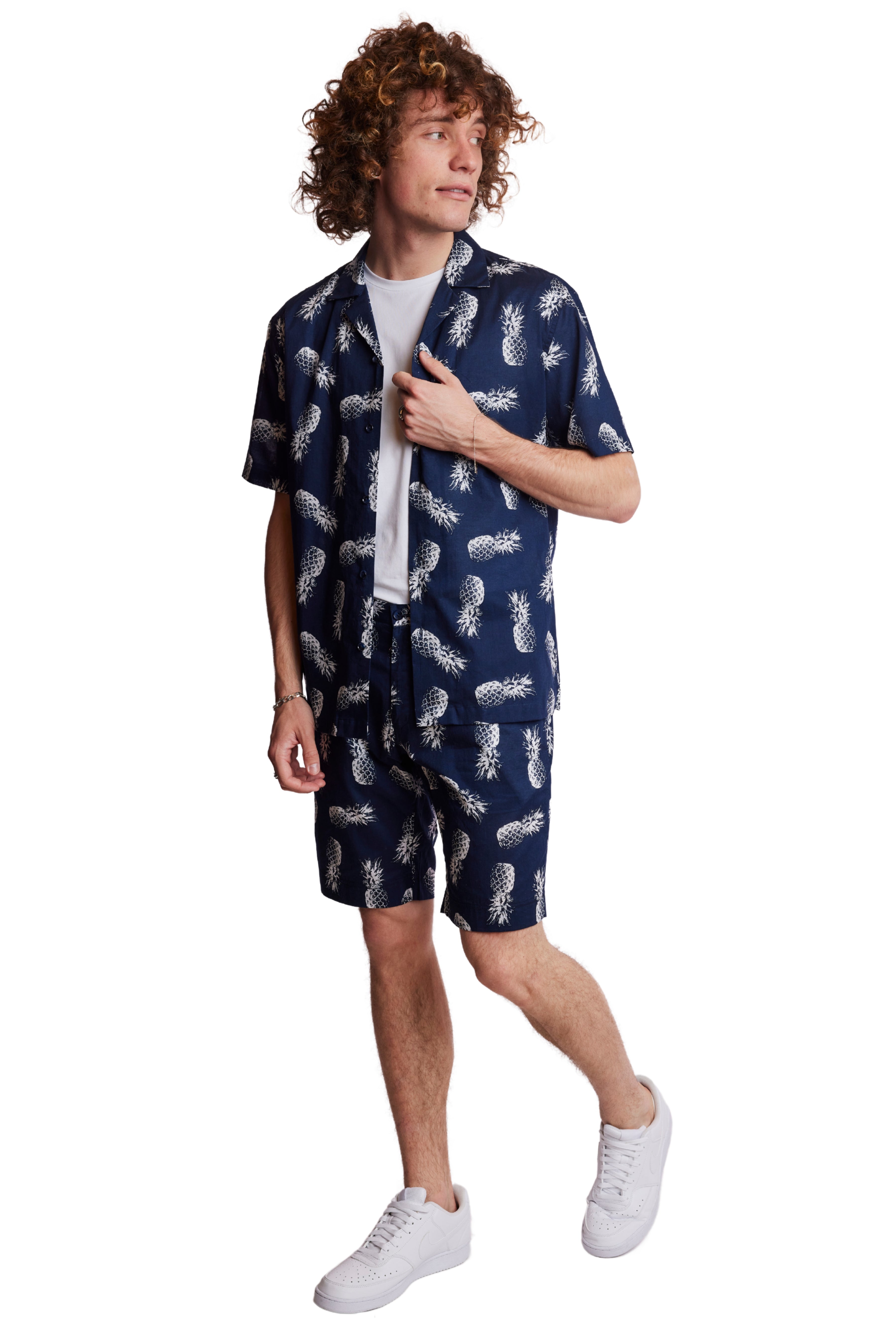 S/S Camp Collar Shirt - Navy Pineapple