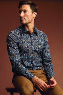  Parker Pointed Collar Shirt - Blue & Burgundy Abstract