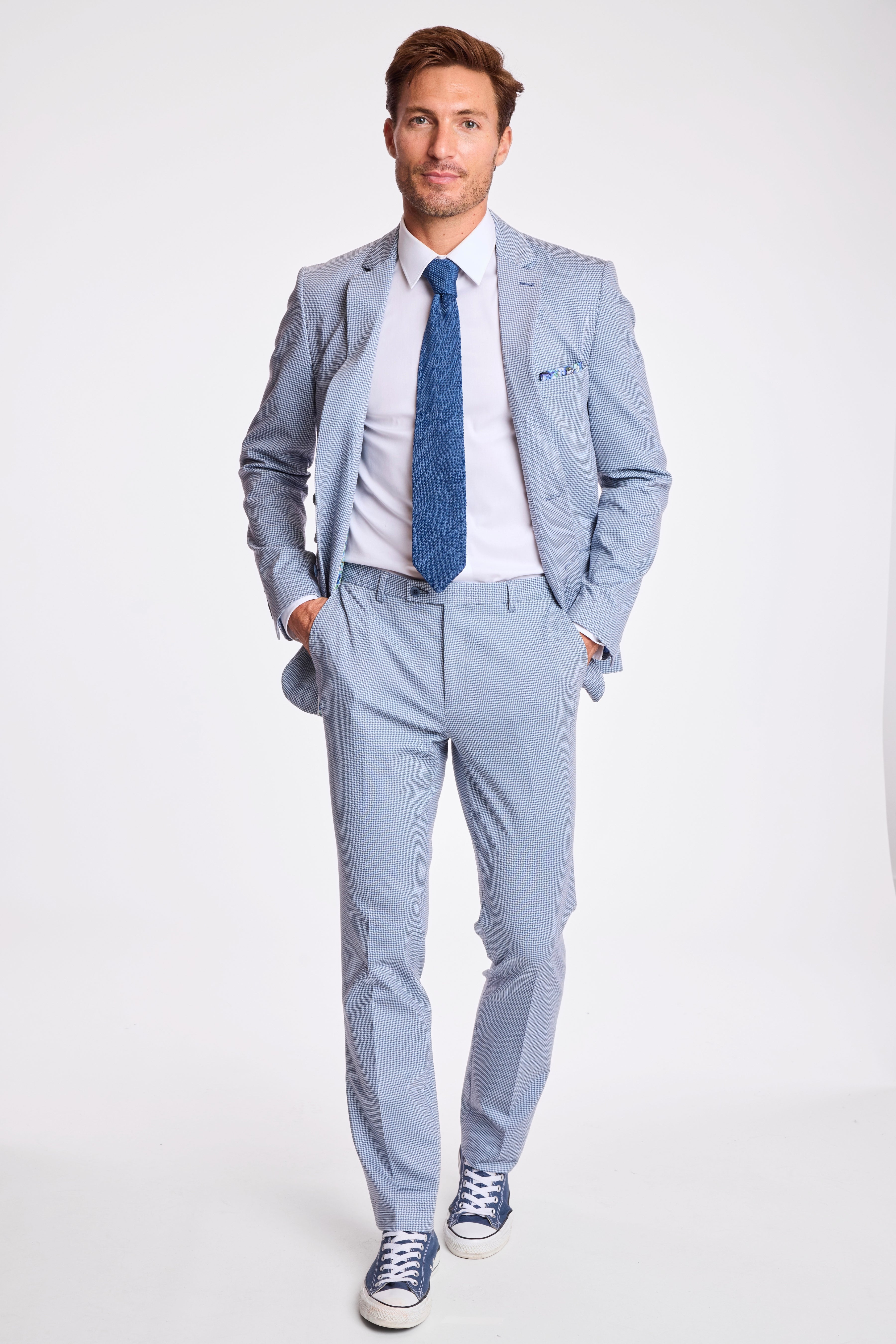 Downing Pants - slim - Crisp Navy Knit Houndstooth