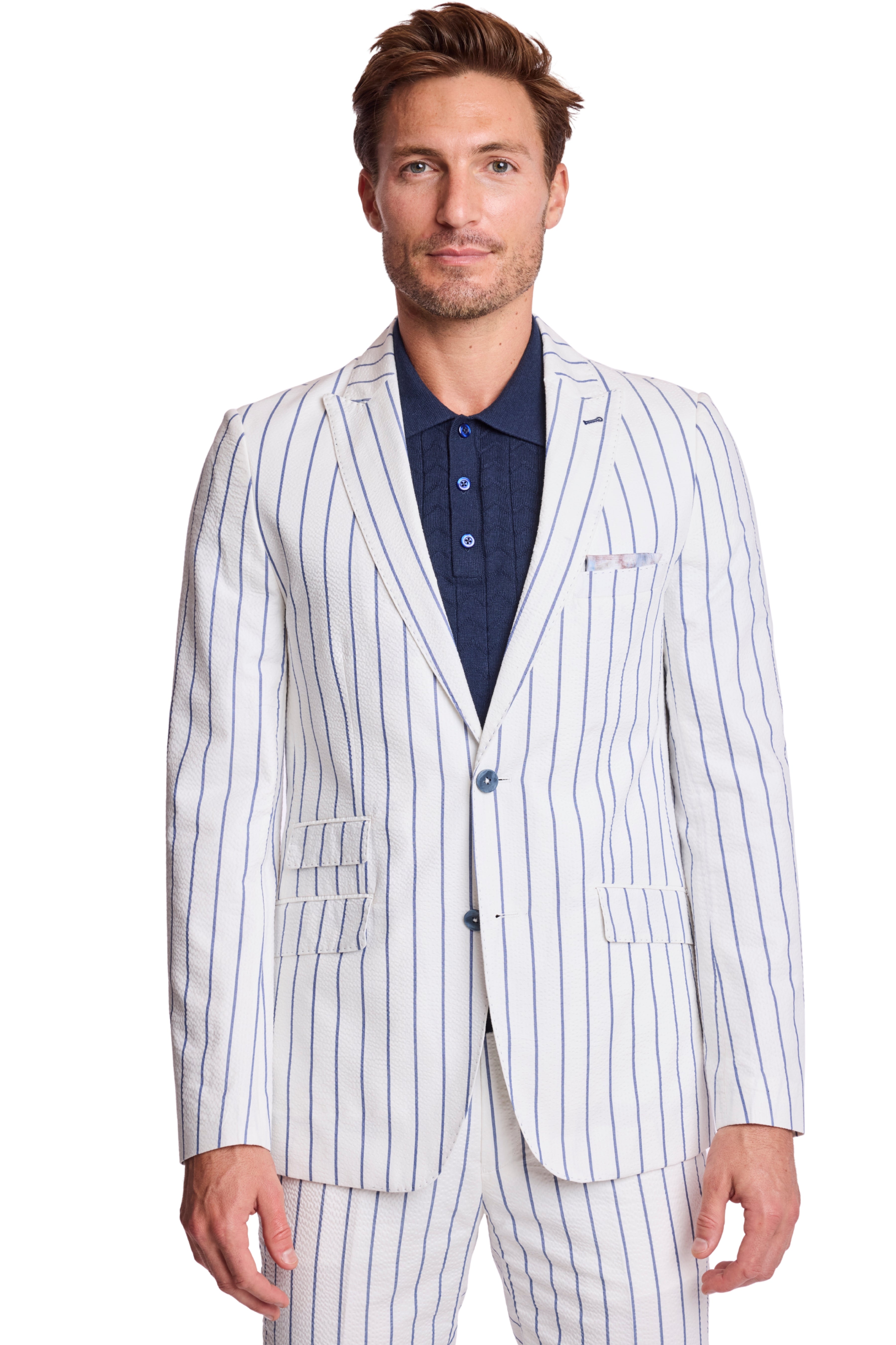 Ashton Peak Jacket - slim - White Seersucker Blue Stripe