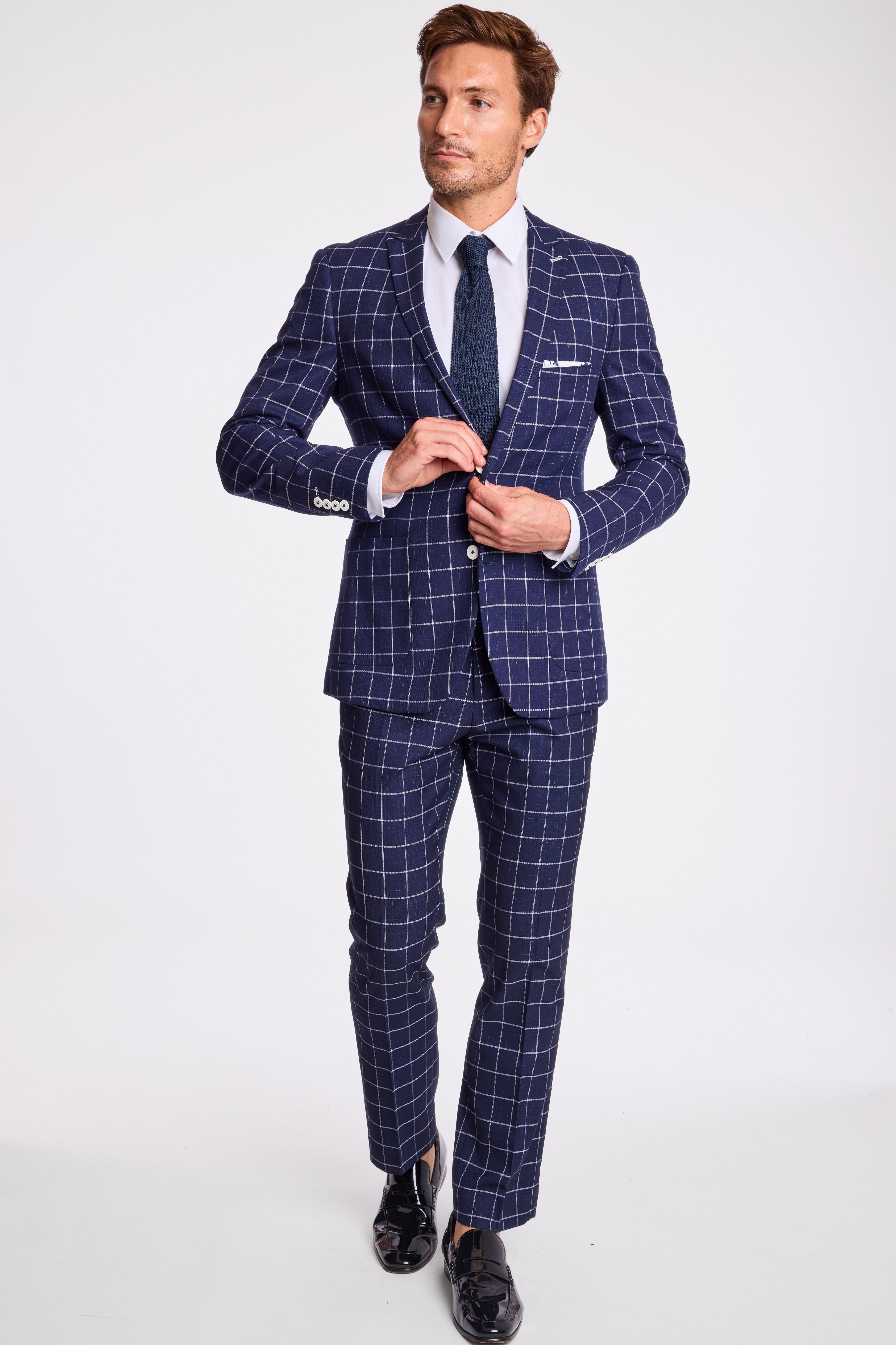 Downing Pants - slim - White Navy Windowpane