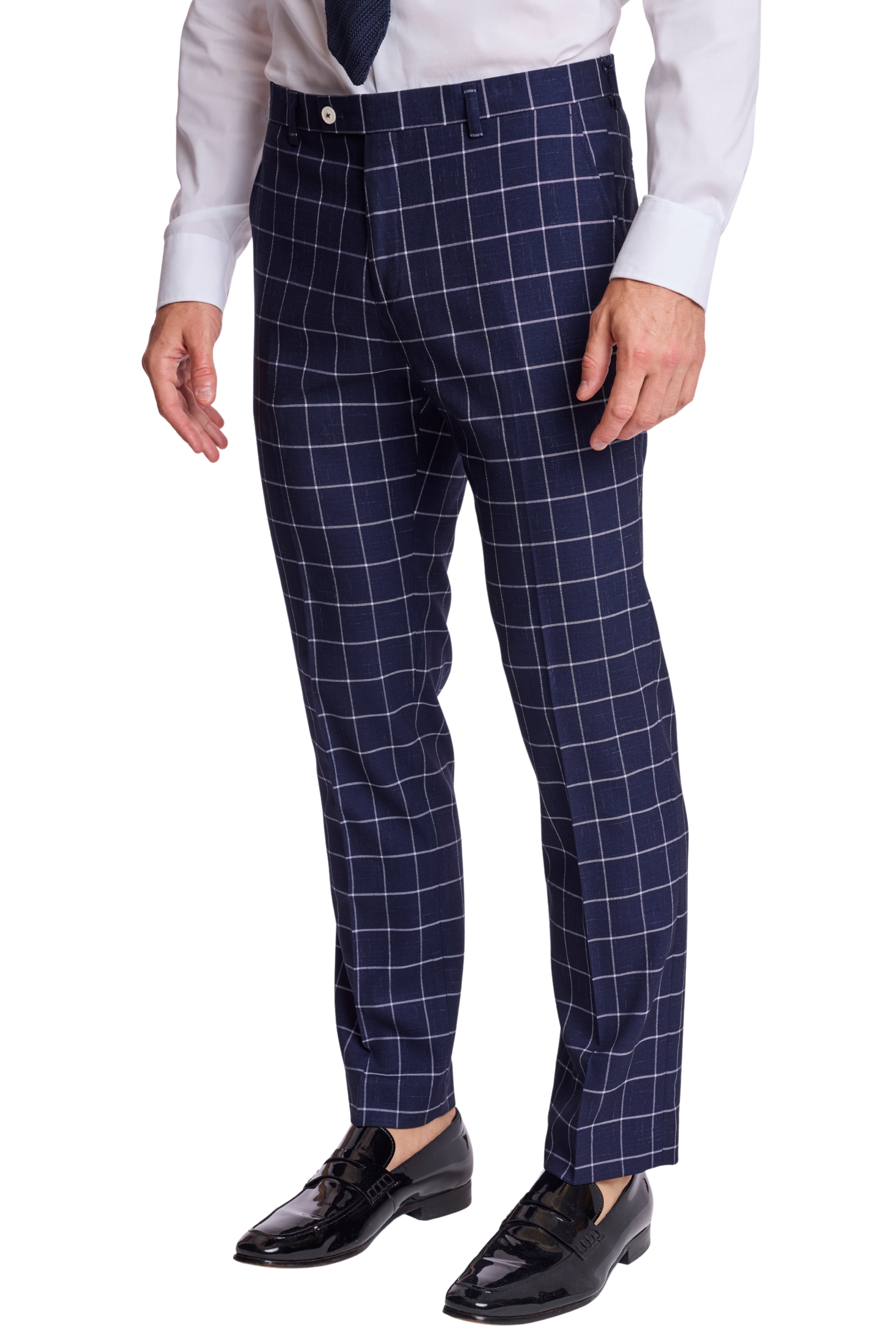 Downing Pants - slim - White Navy Windowpane