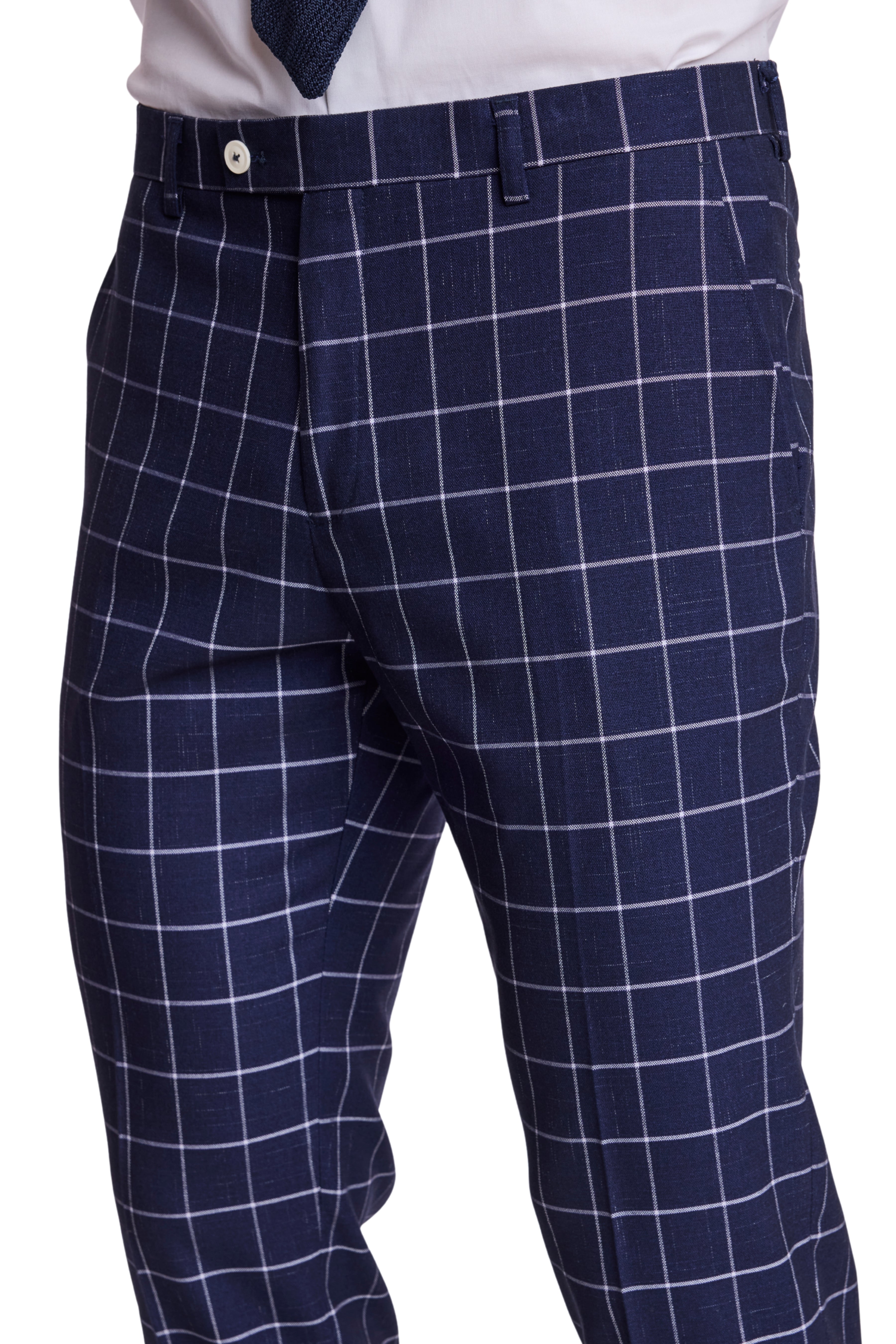 Downing Pants - slim - White Navy Windowpane