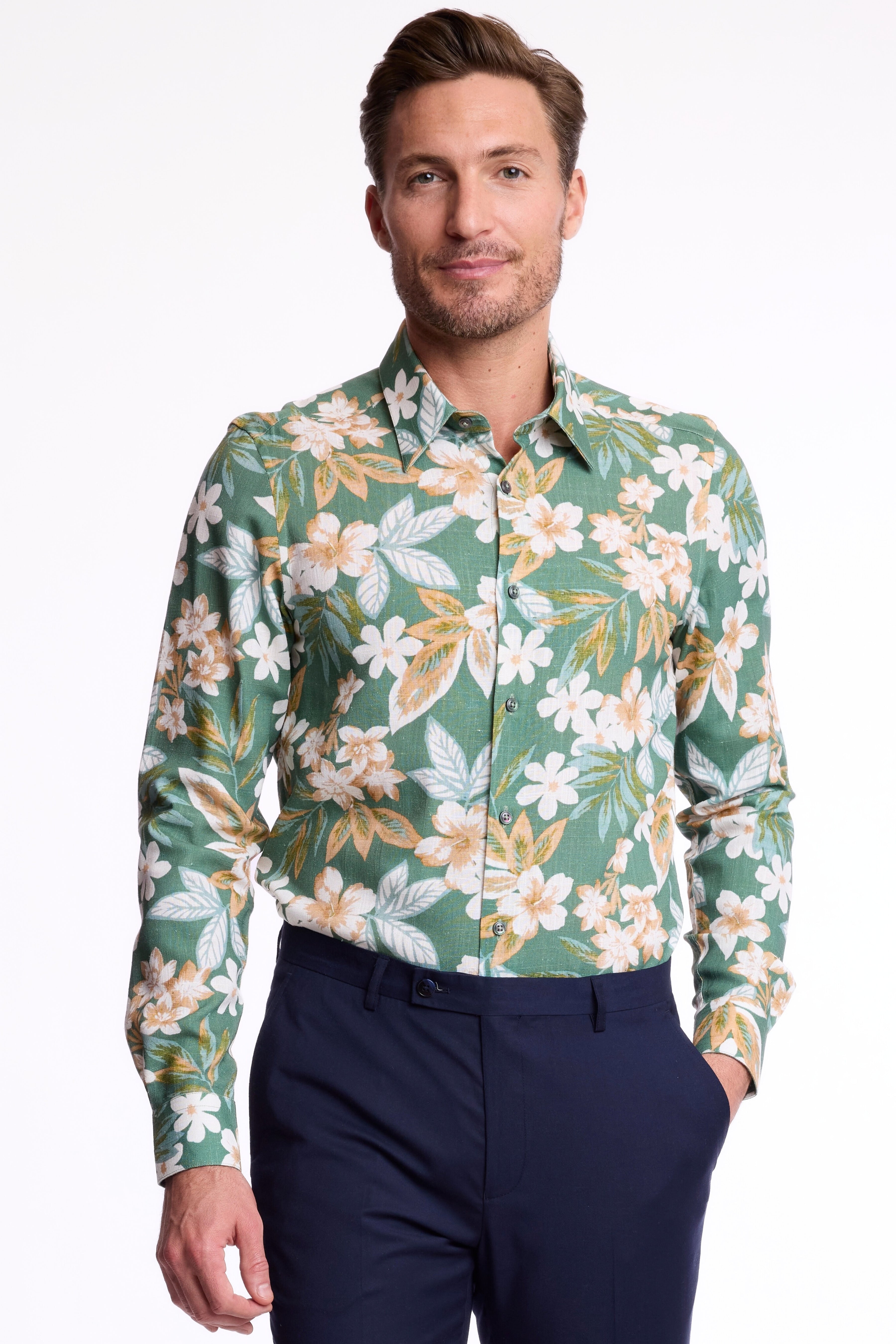 Parker Pointed Collar Shirt - Emerald Floral