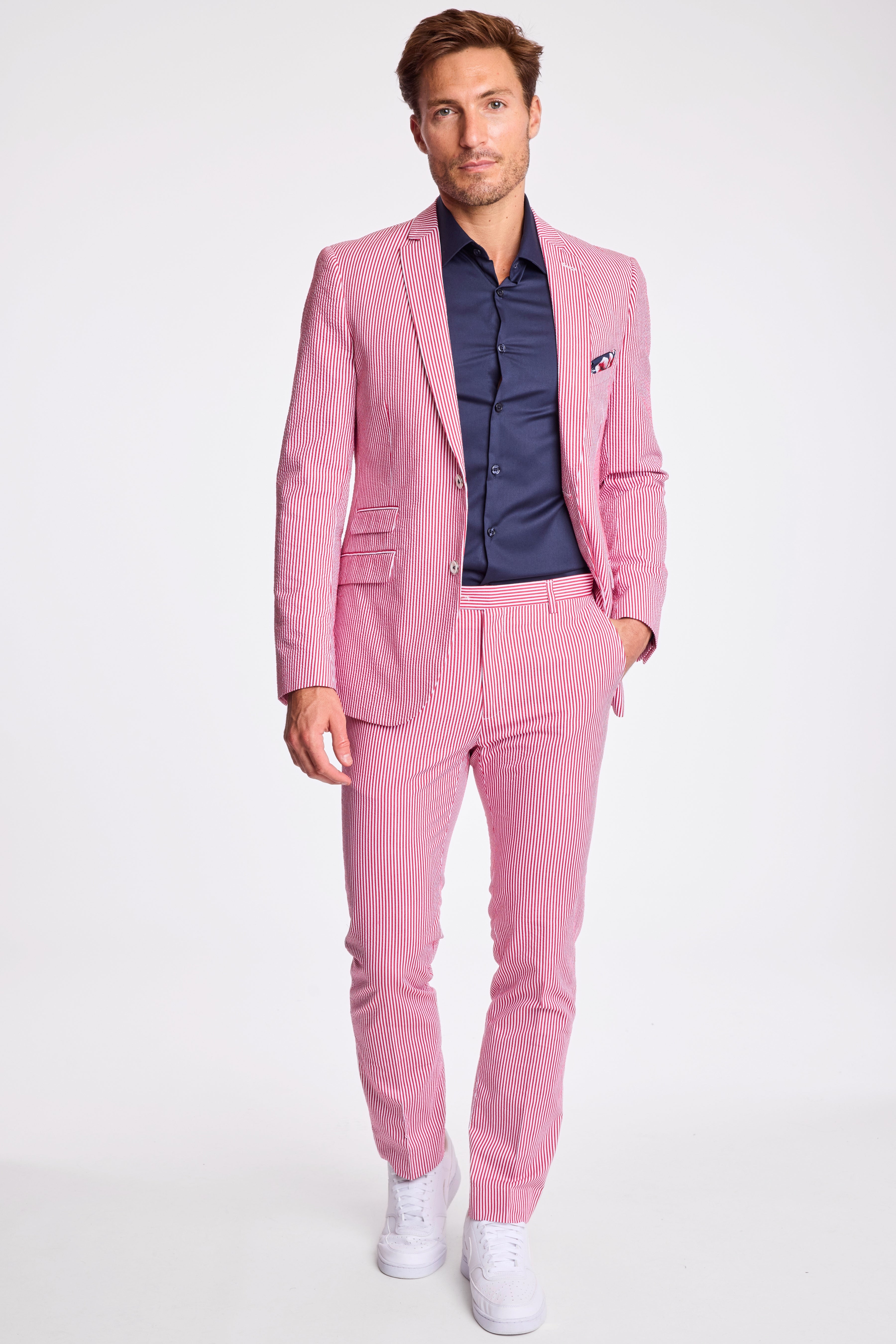 Downing Pants - slim - Red Seersucker