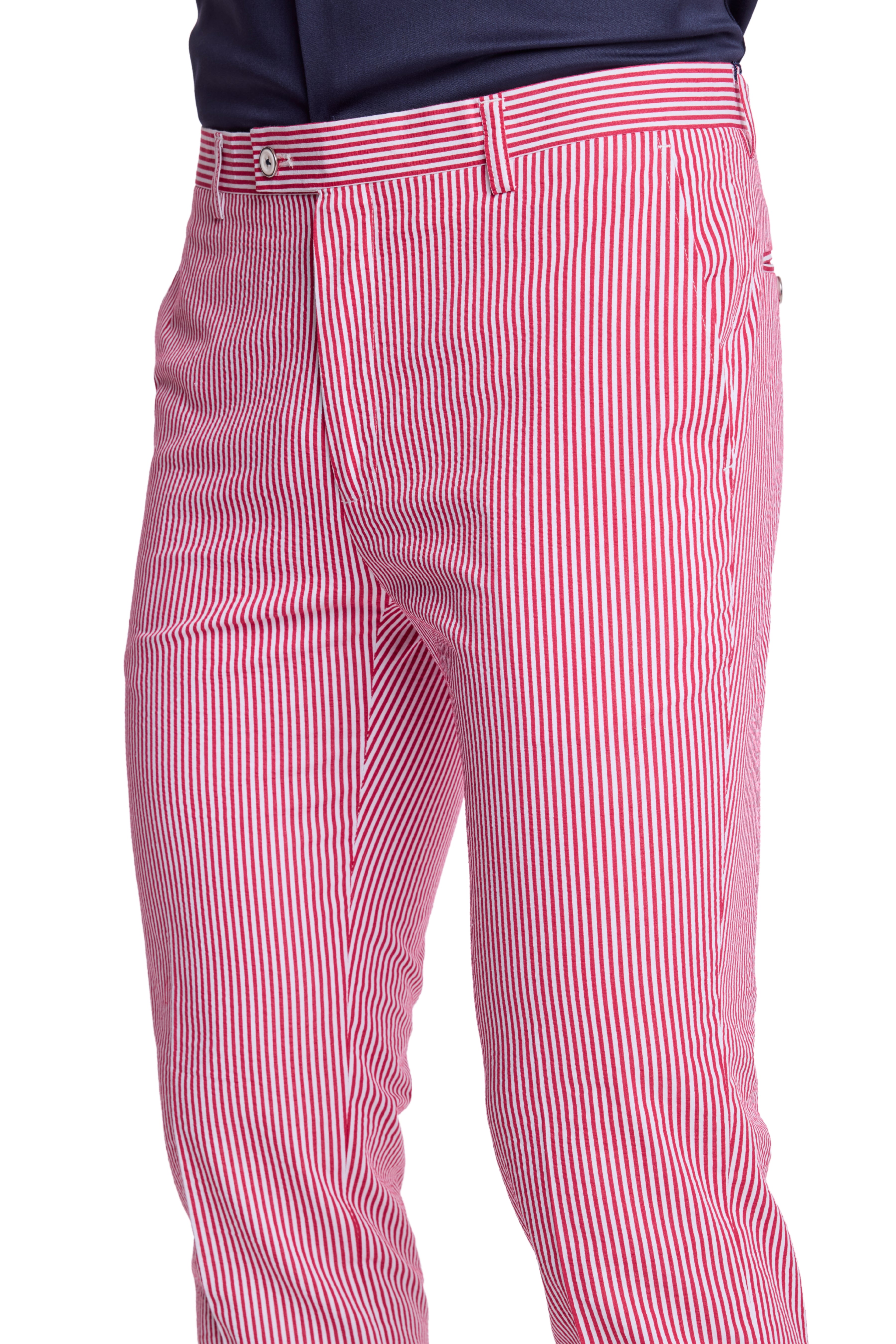 Downing Pants - slim - Red Seersucker