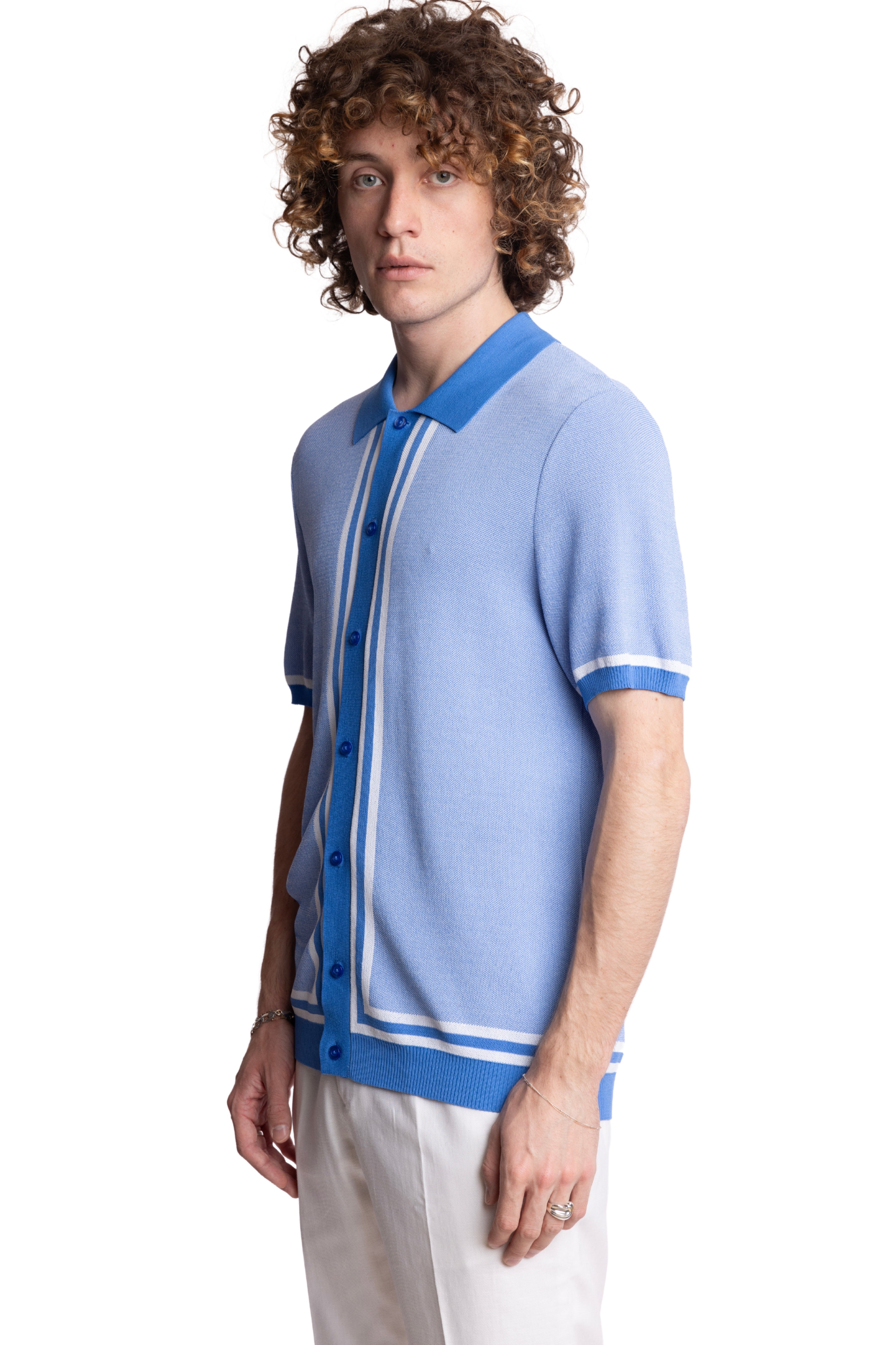 Full Placket Retro Polo - Easy Blue White