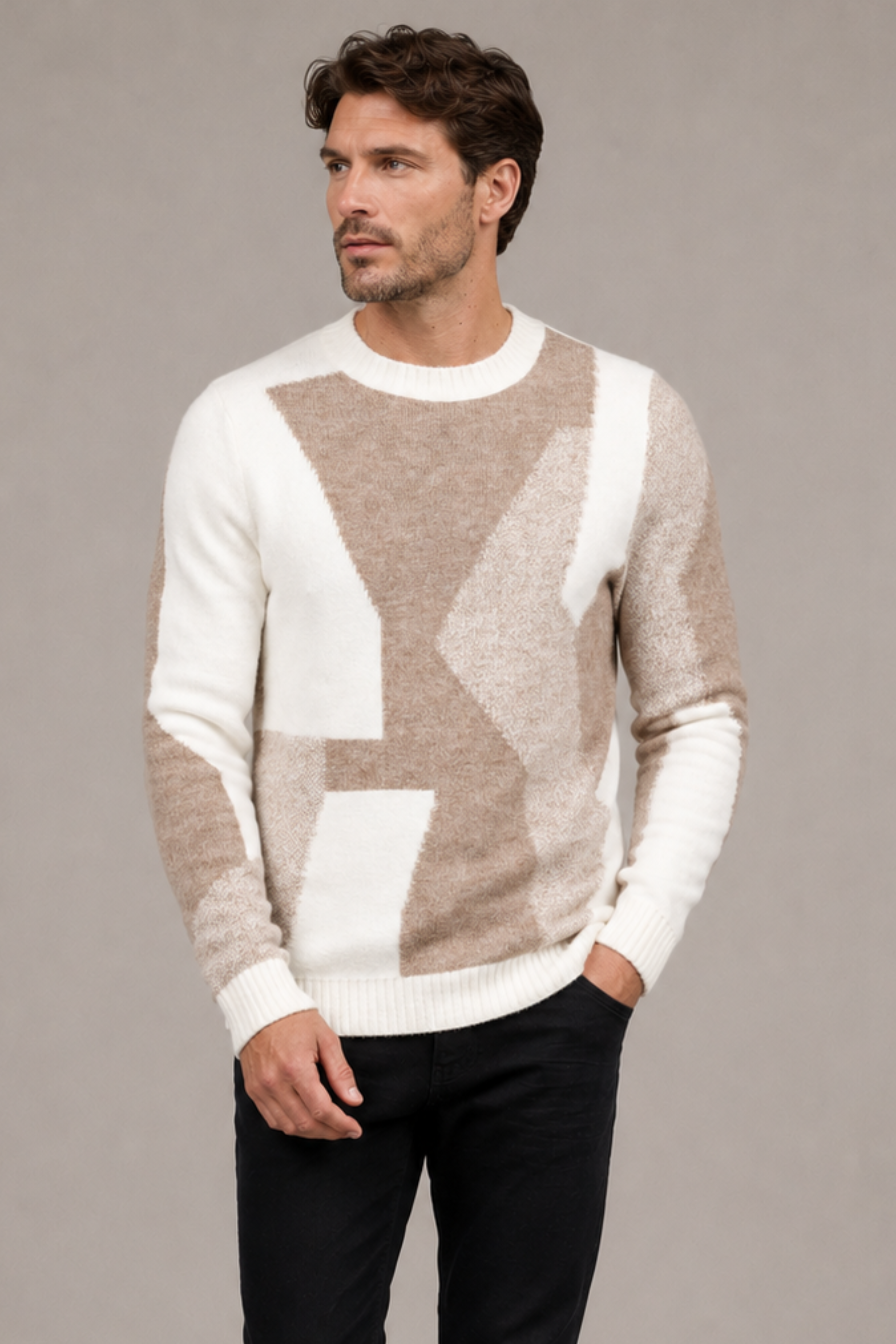 Crewneck Sweater - Brown & Tan
