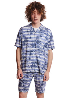  S/S Camp Collar Shirt - Indigo Palms Stripe