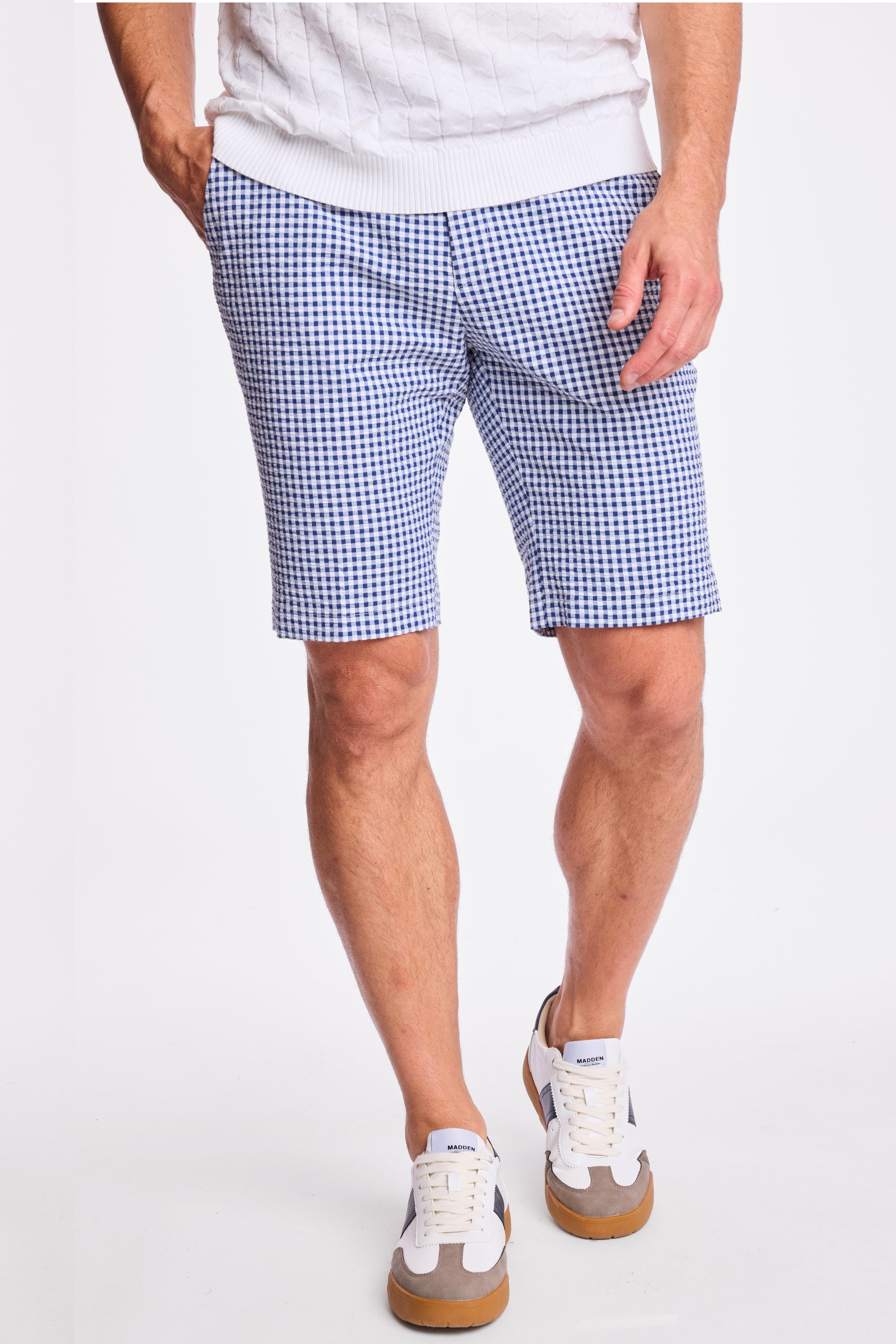 Fairview Shorts - slim - Navy Gingham Seersucker