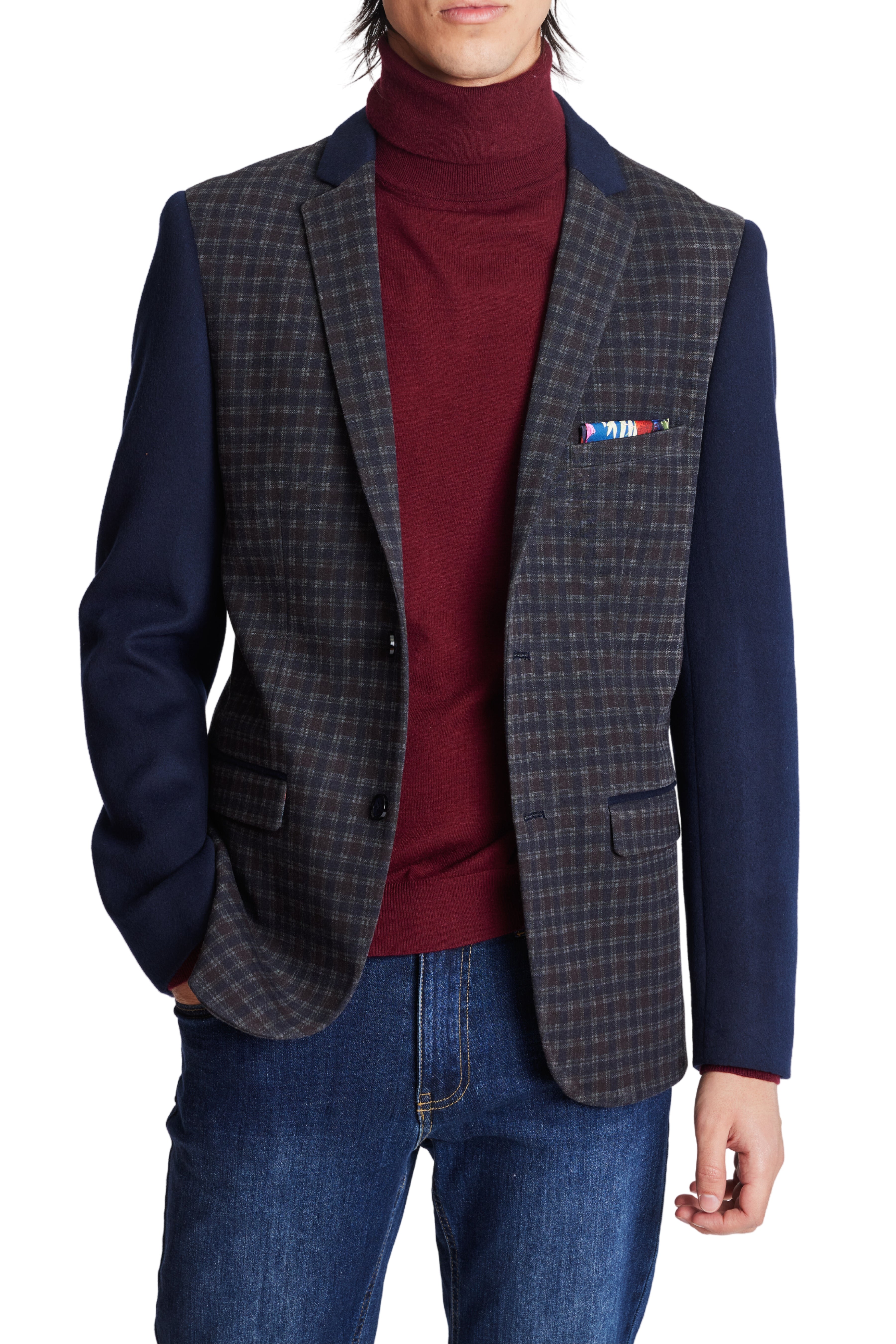 Altemus Contrast Sleeve Jacket - Check Navy Multi