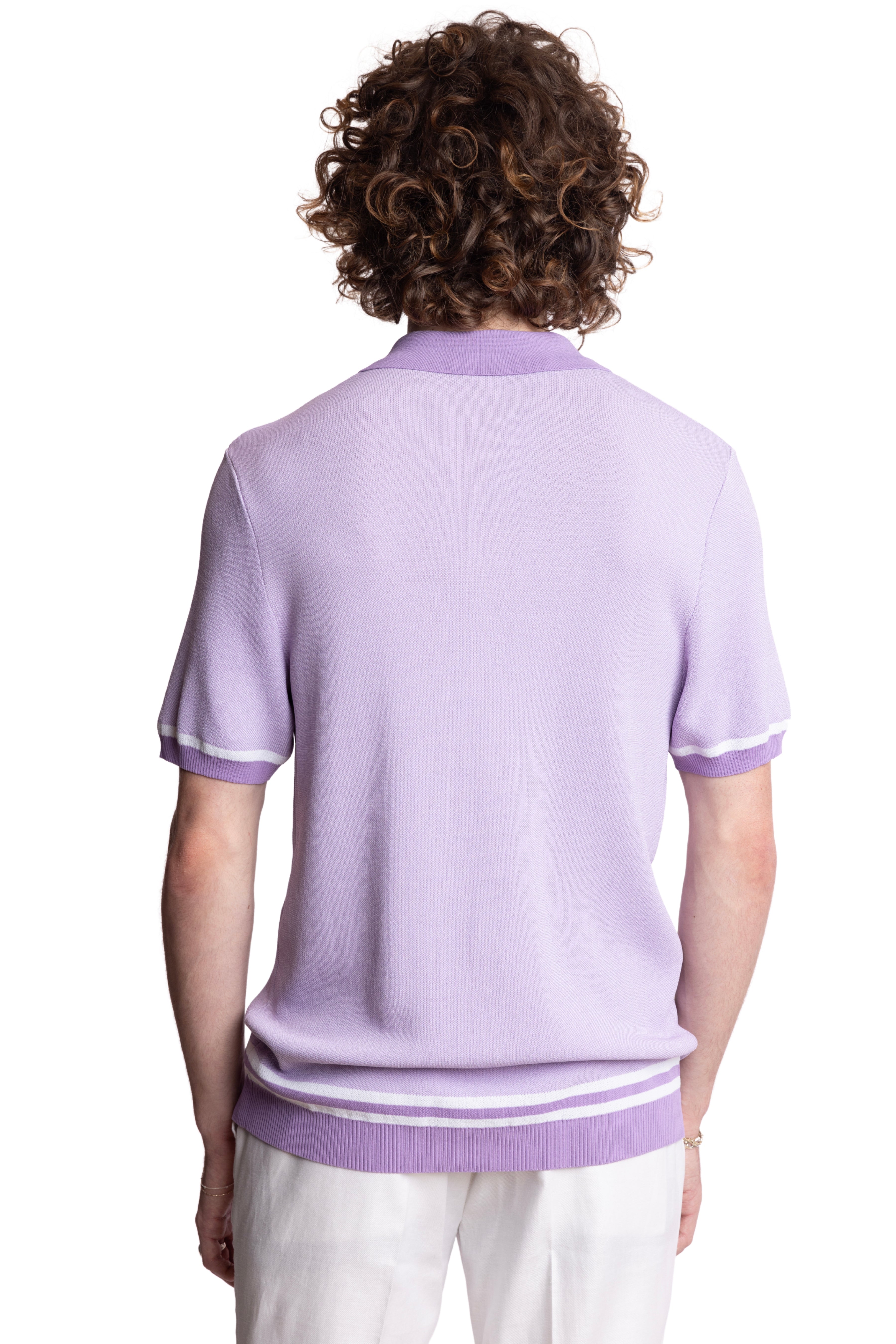 Full Placket Retro Polo - Lilac White