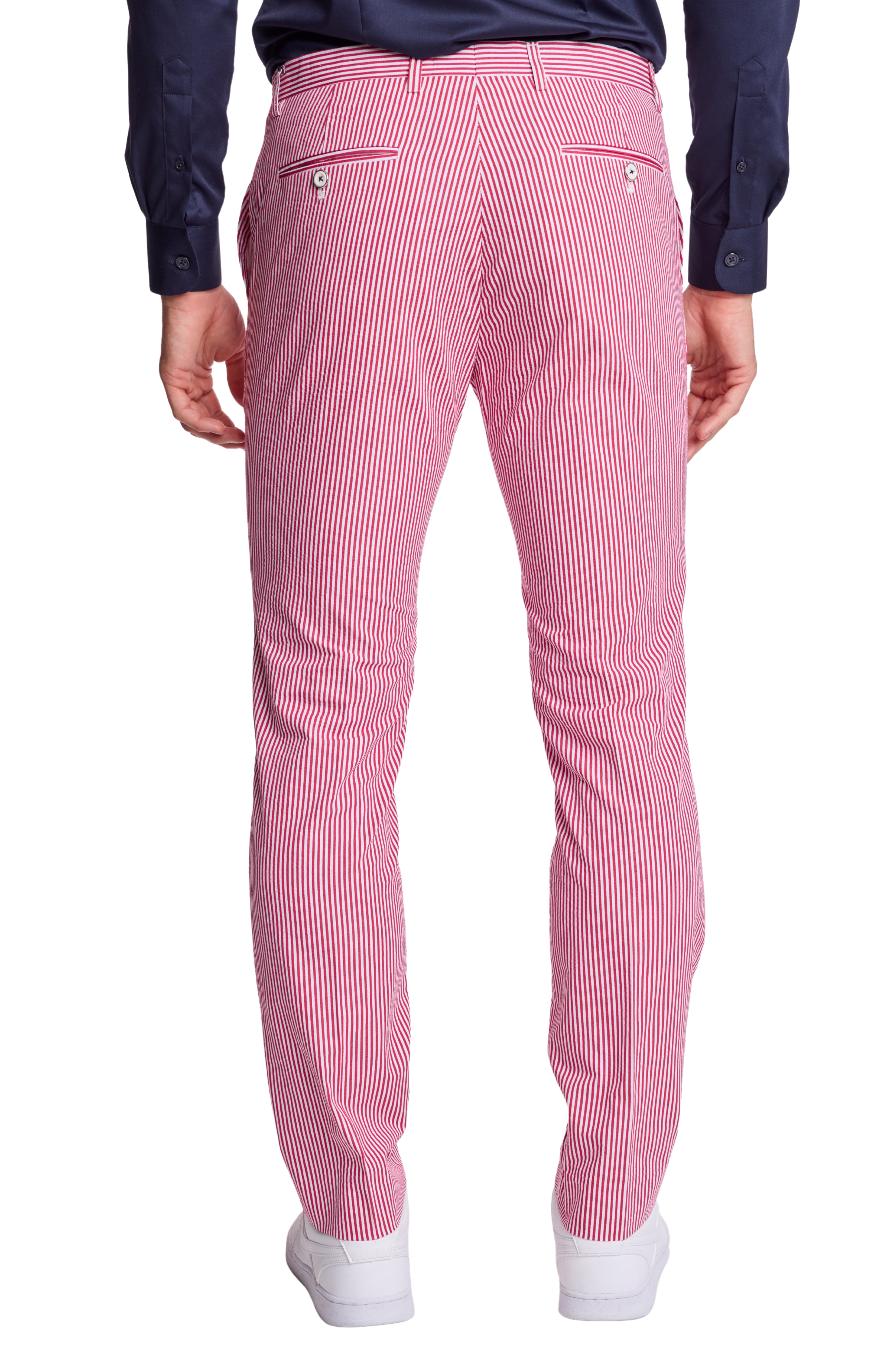 Downing Pants - slim - Red Seersucker