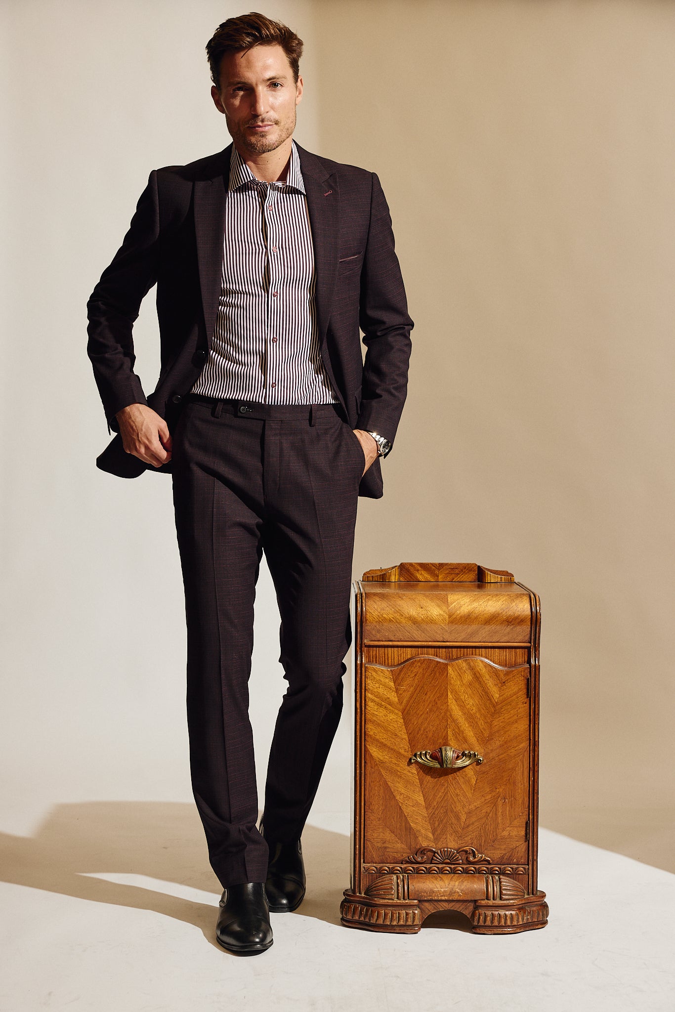 Ashton Peak Jacket - slim - Black Burgundy Grid