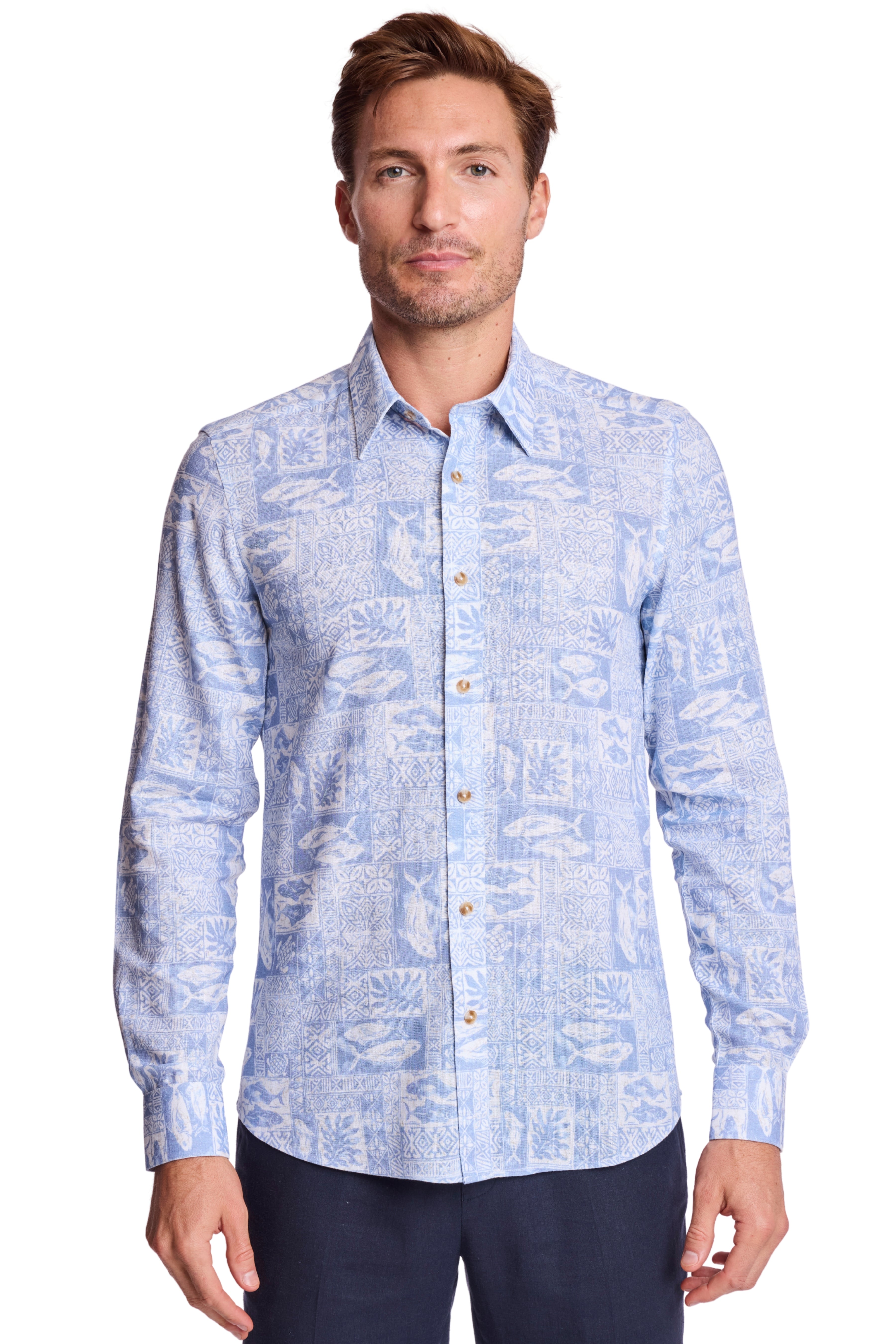 Parker Pointed Collar Shirt - Blue Salmon