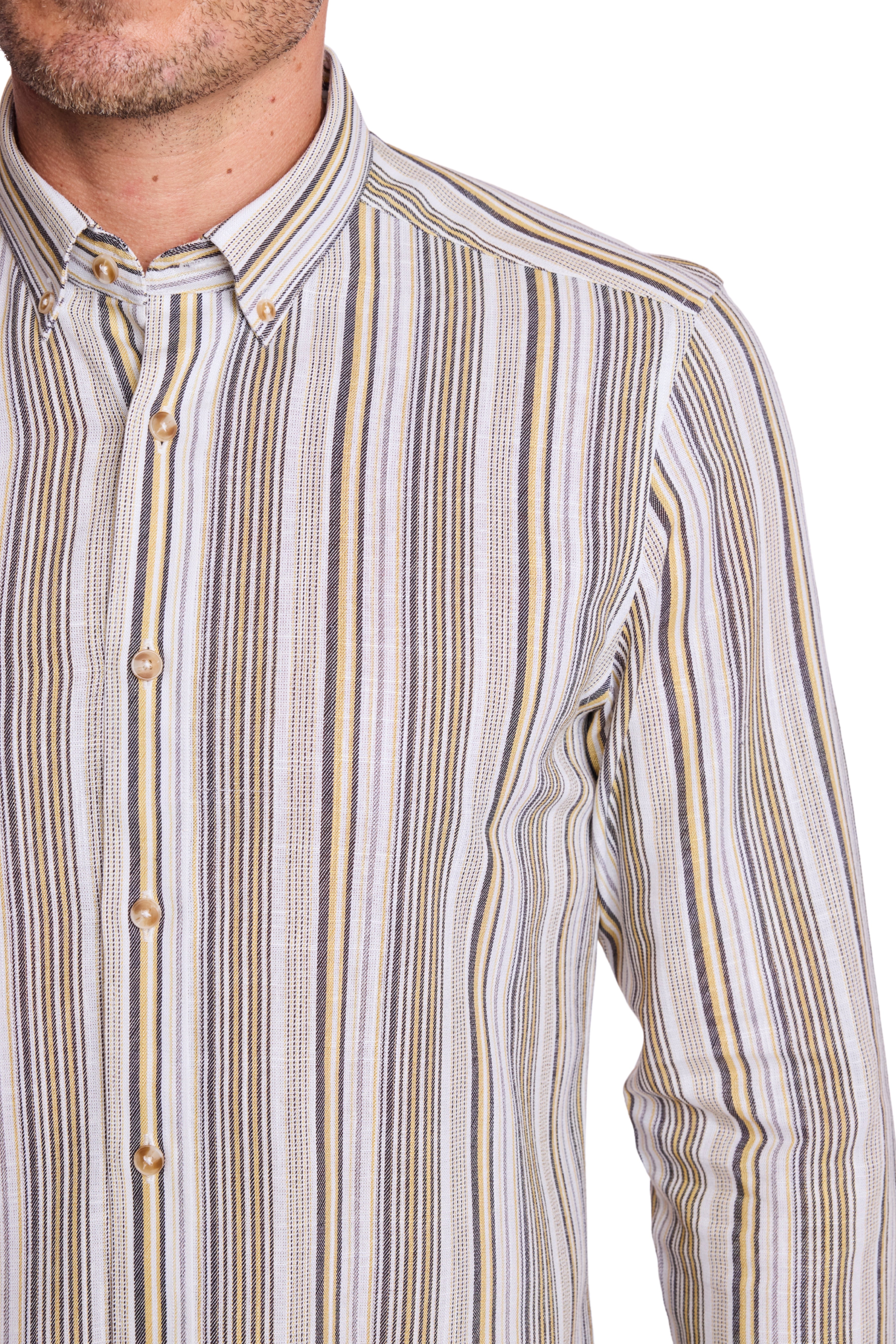 Brian Button Down Collar  - Golden Ash Stripe