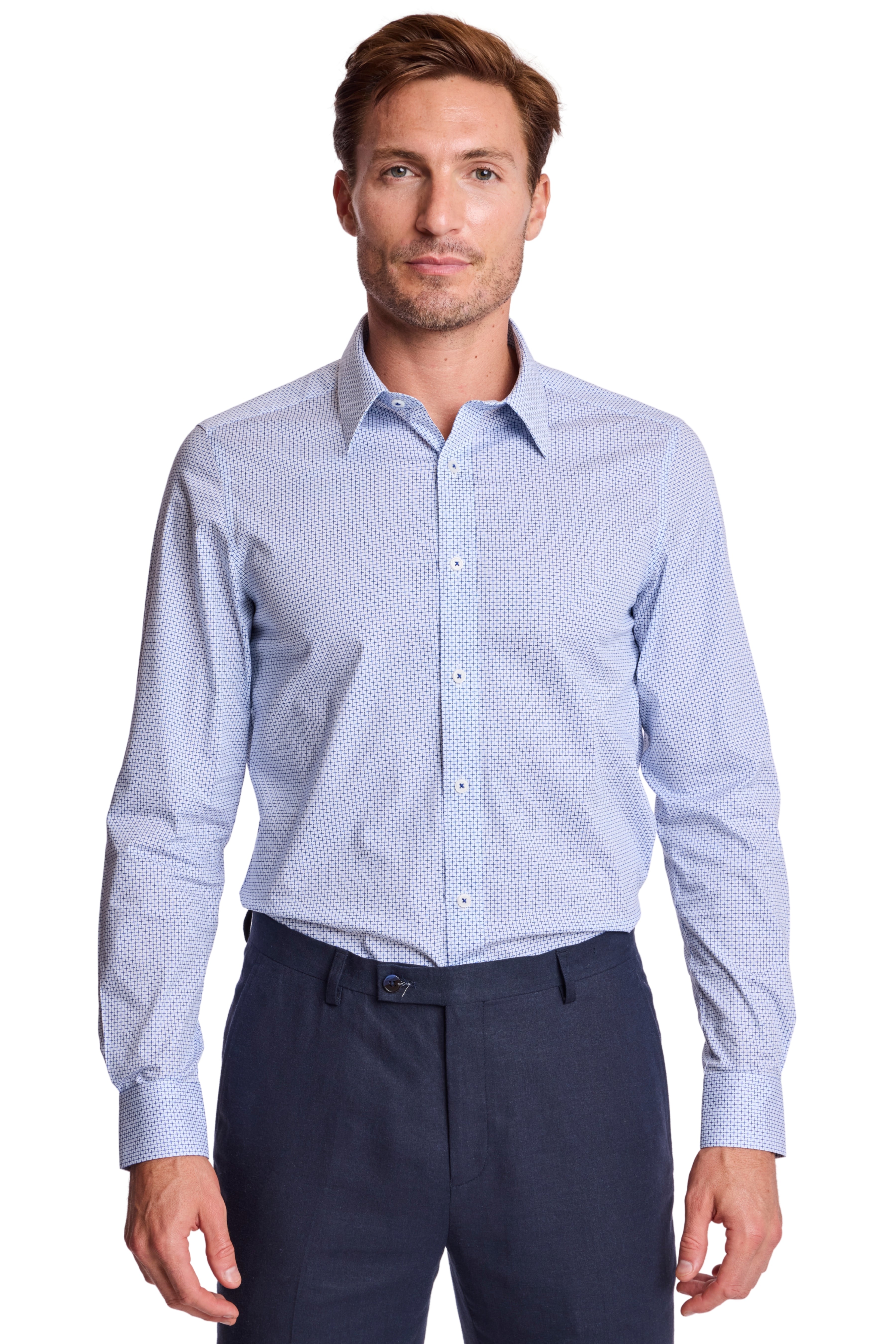 Modern Fit - Parker Pointed Collar Shirt - Blue White Xs
