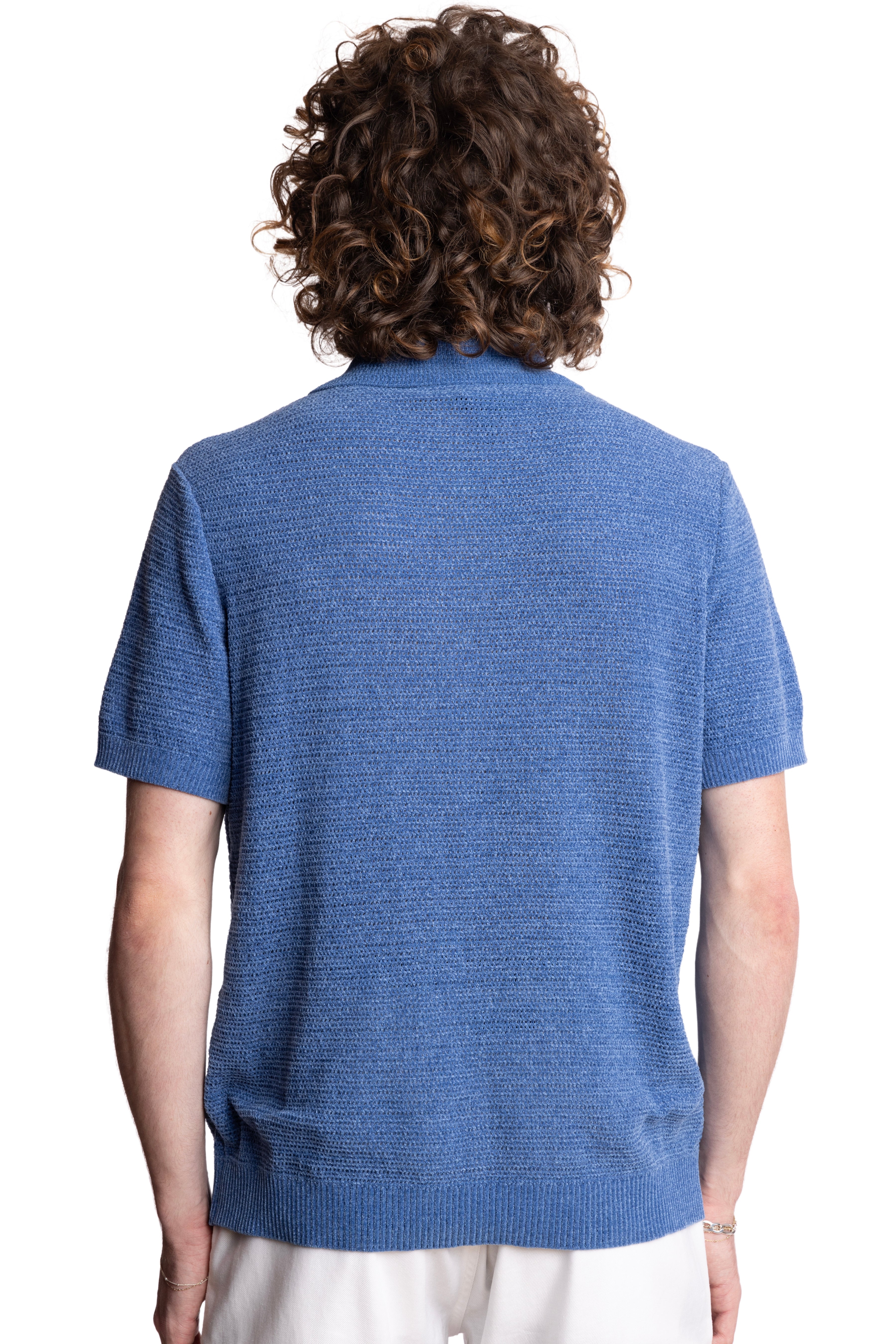 Johnny Collar Polo - Soft Blue Chenille