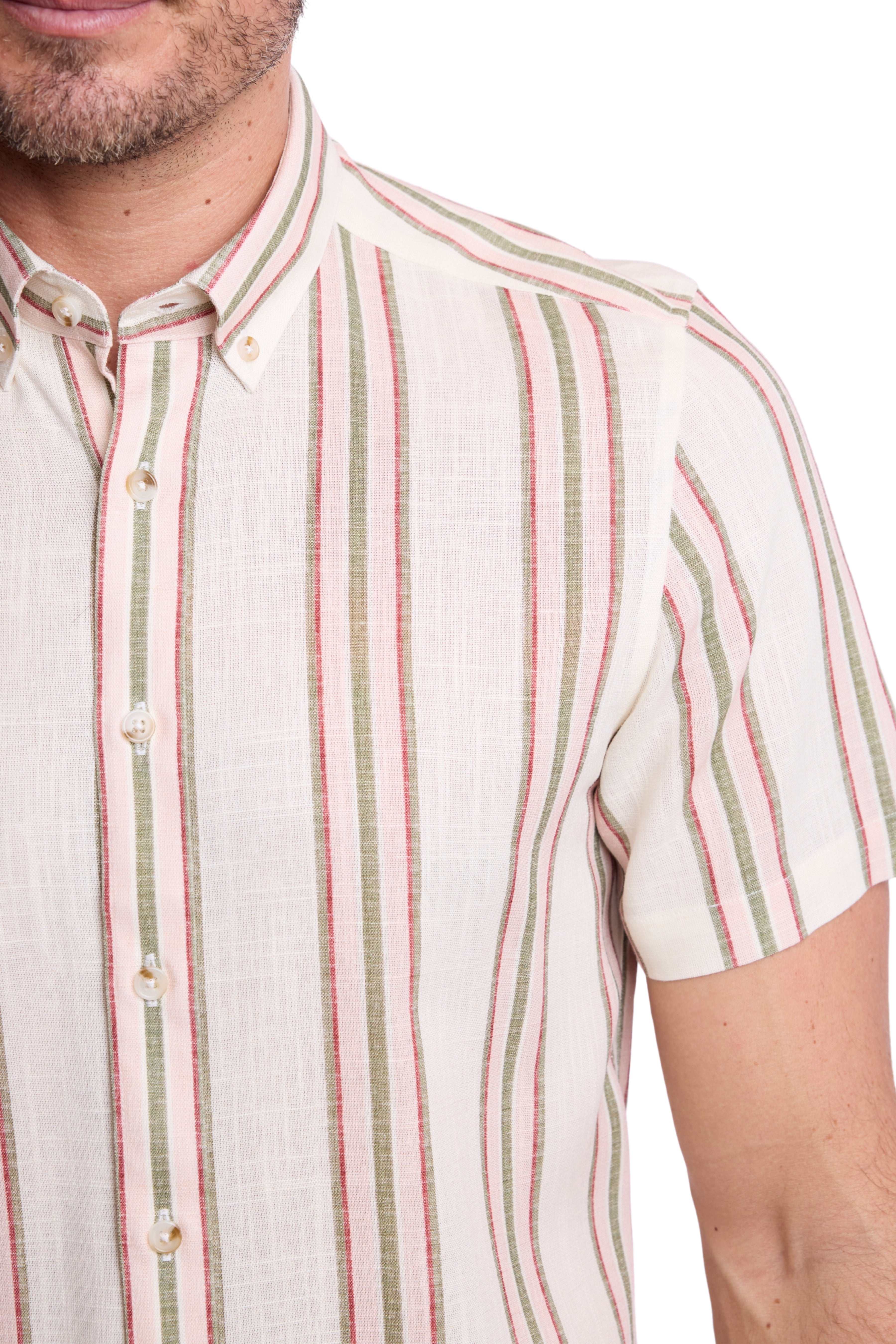 S/S Brian Button Down Collar  - Olive Rose Stripe