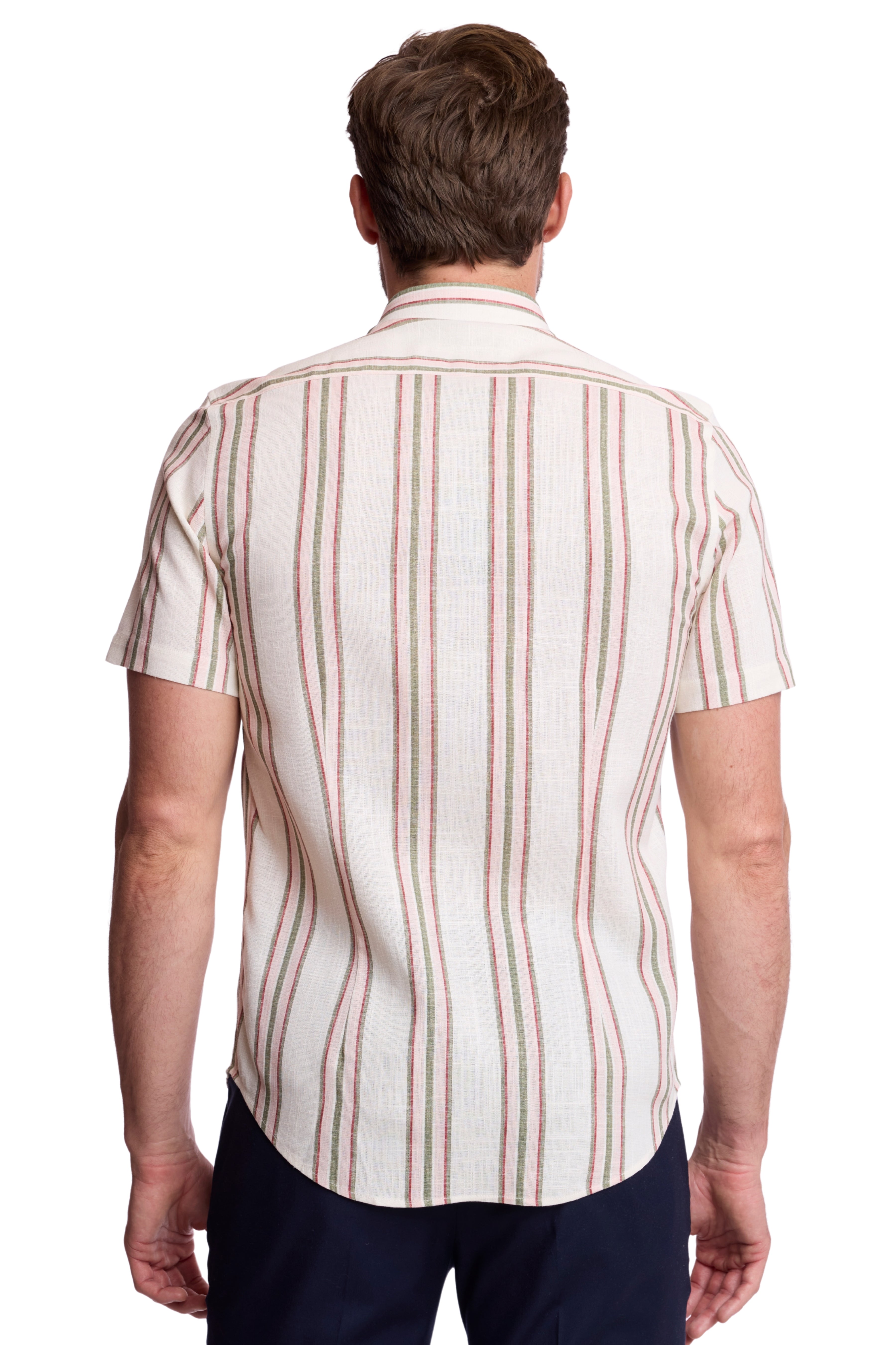 S/S Brian Button Down Collar  - Olive Rose Stripe