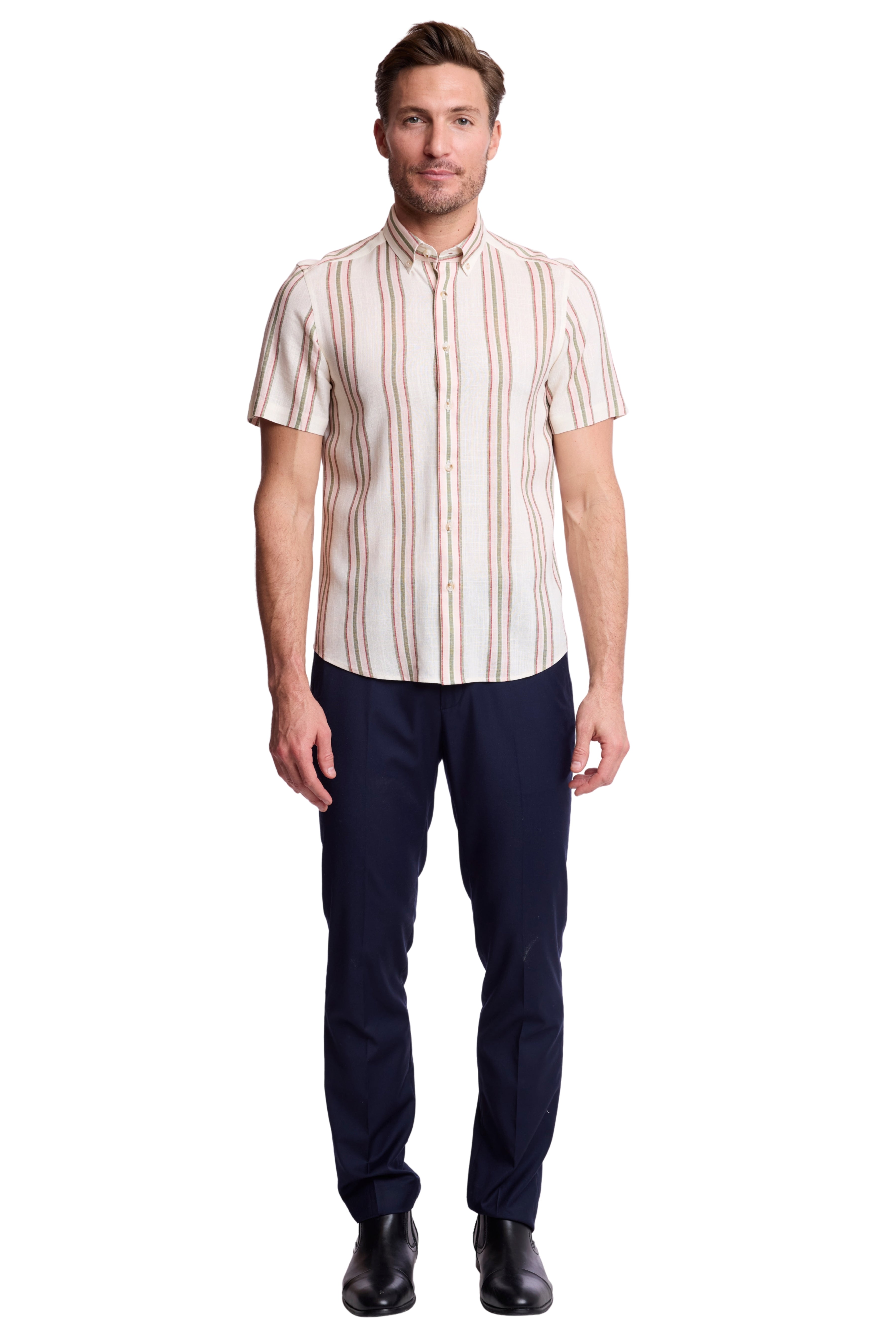 S/S Brian Button Down Collar  - Olive Rose Stripe