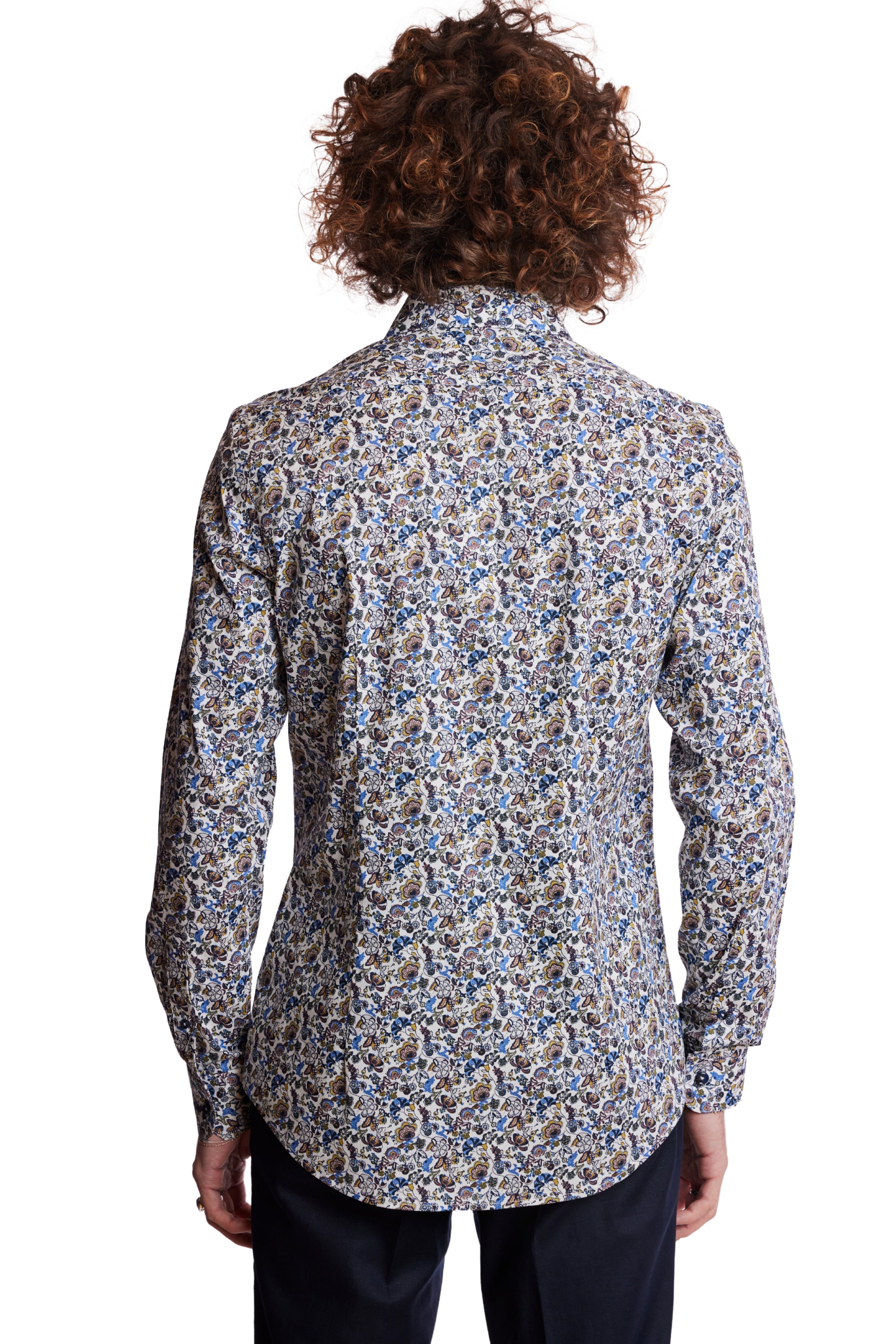 Samuel Spread Collar Shirt - Blue Brown Floral