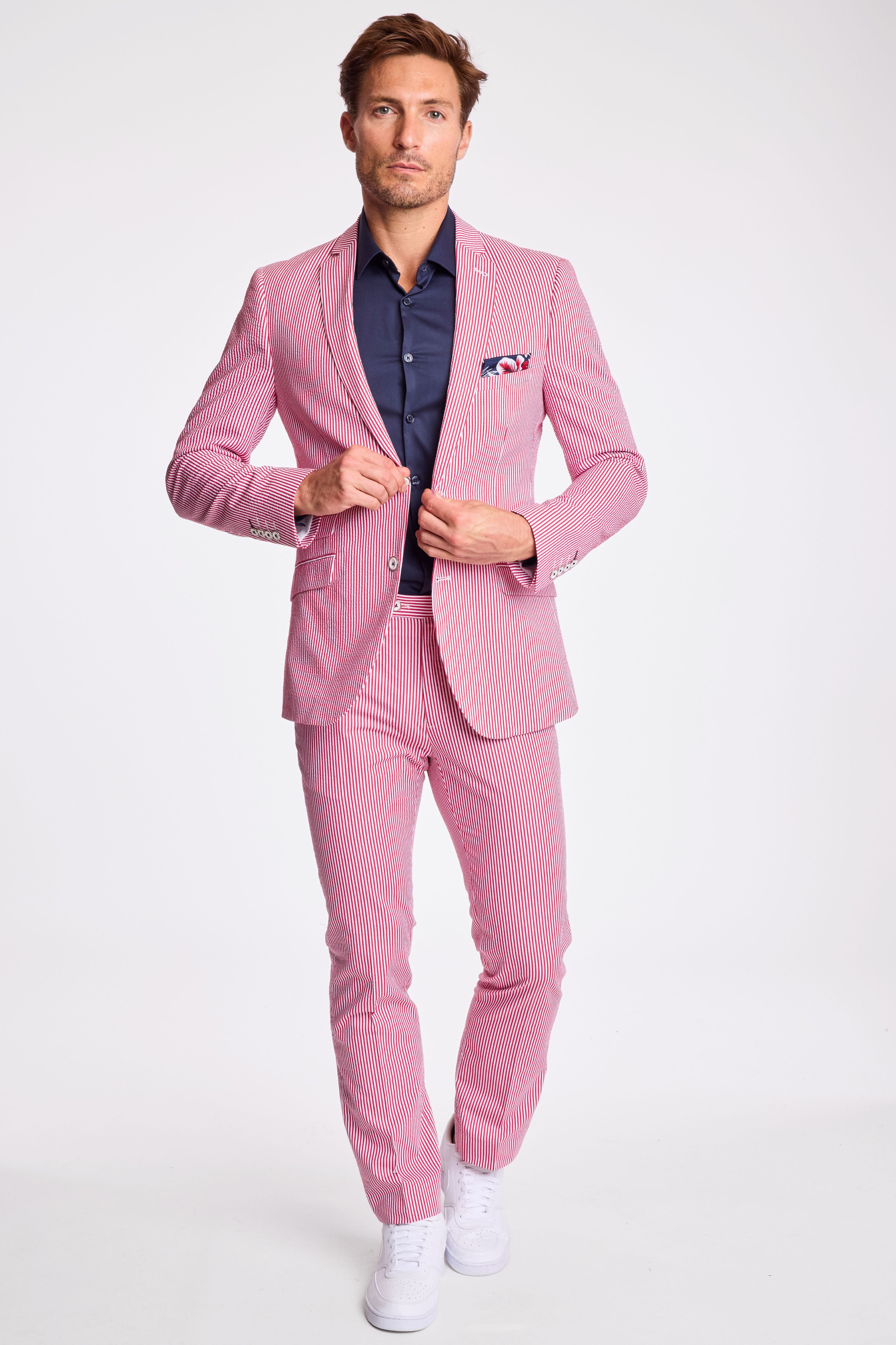 Dover Notch Jacket - slim - Red Seersucker