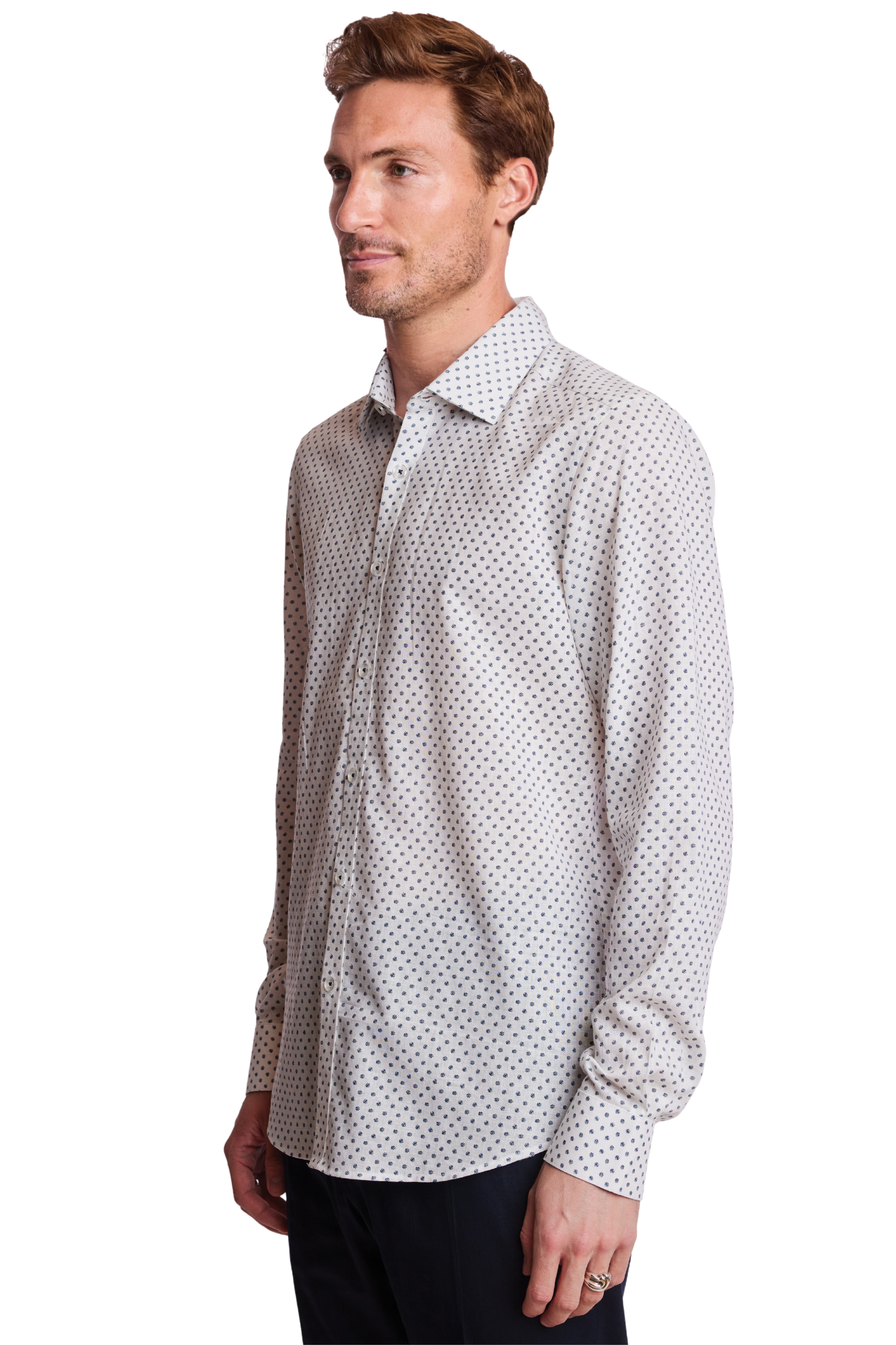 Samuel Spread Collar Shirt - White Blue Ditsy Dots