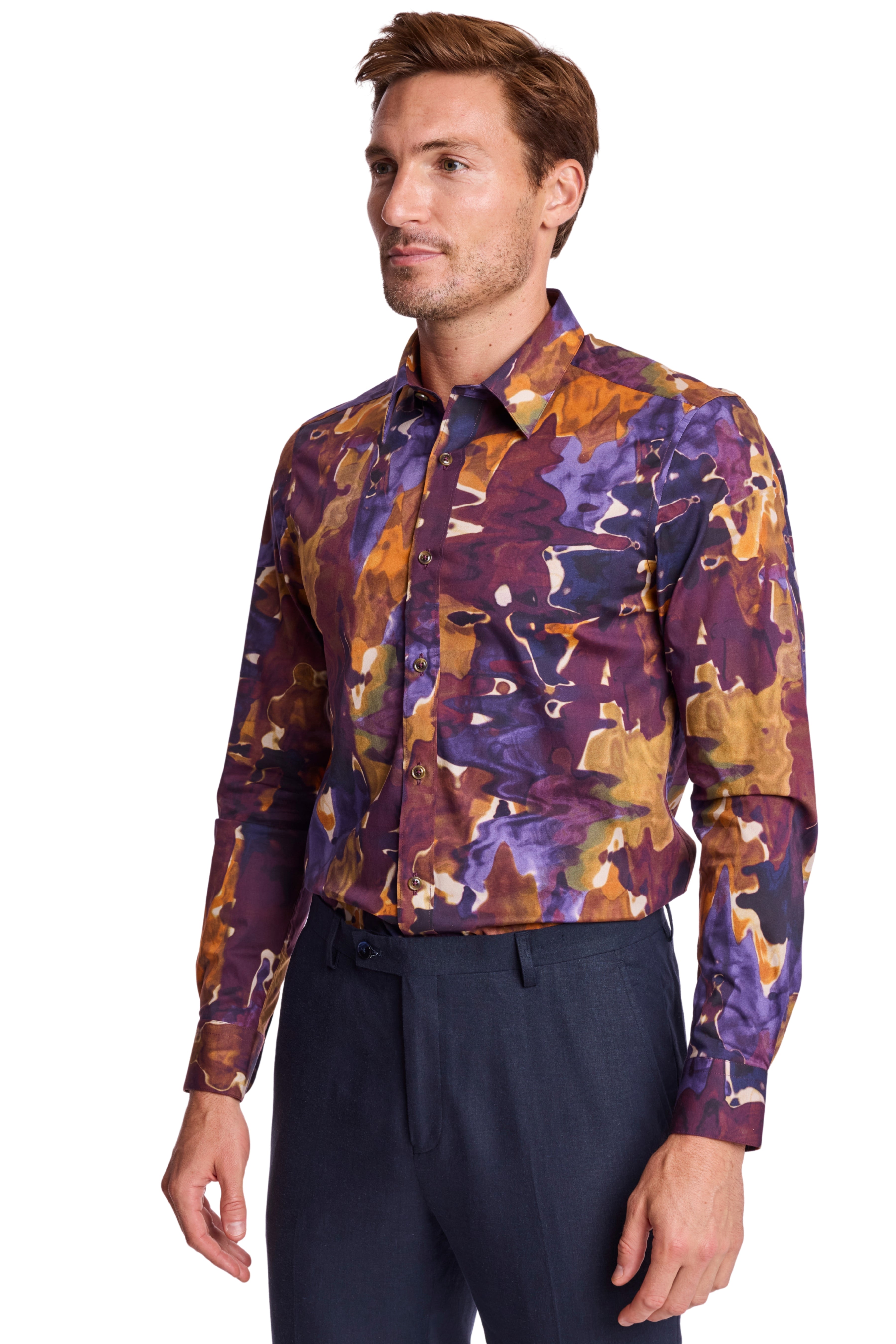 Parker Pointed Collar Shirt - Colorful Swirls