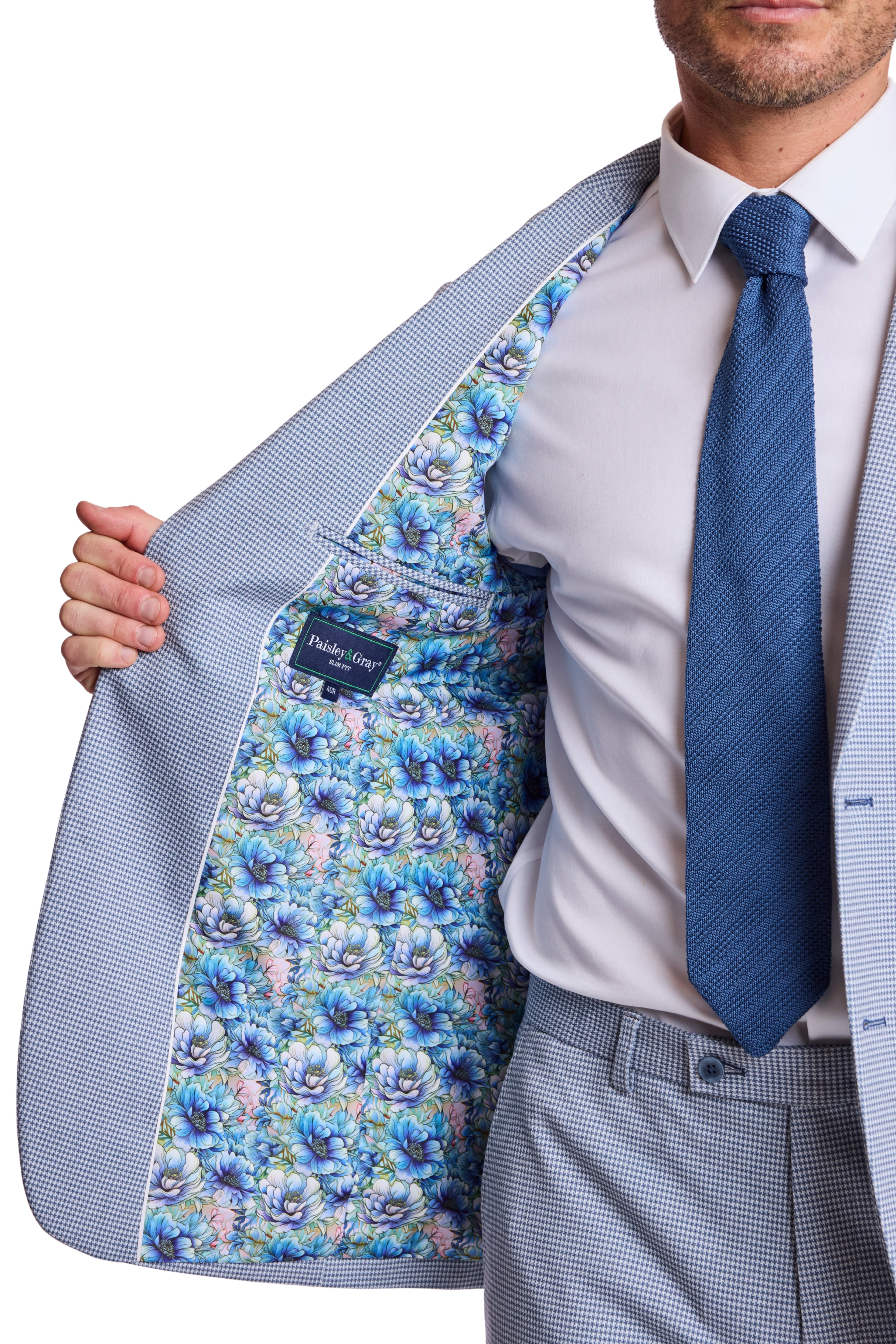 Dover Notch Jacket - slim - Crisp Navy Knit Houndstooth