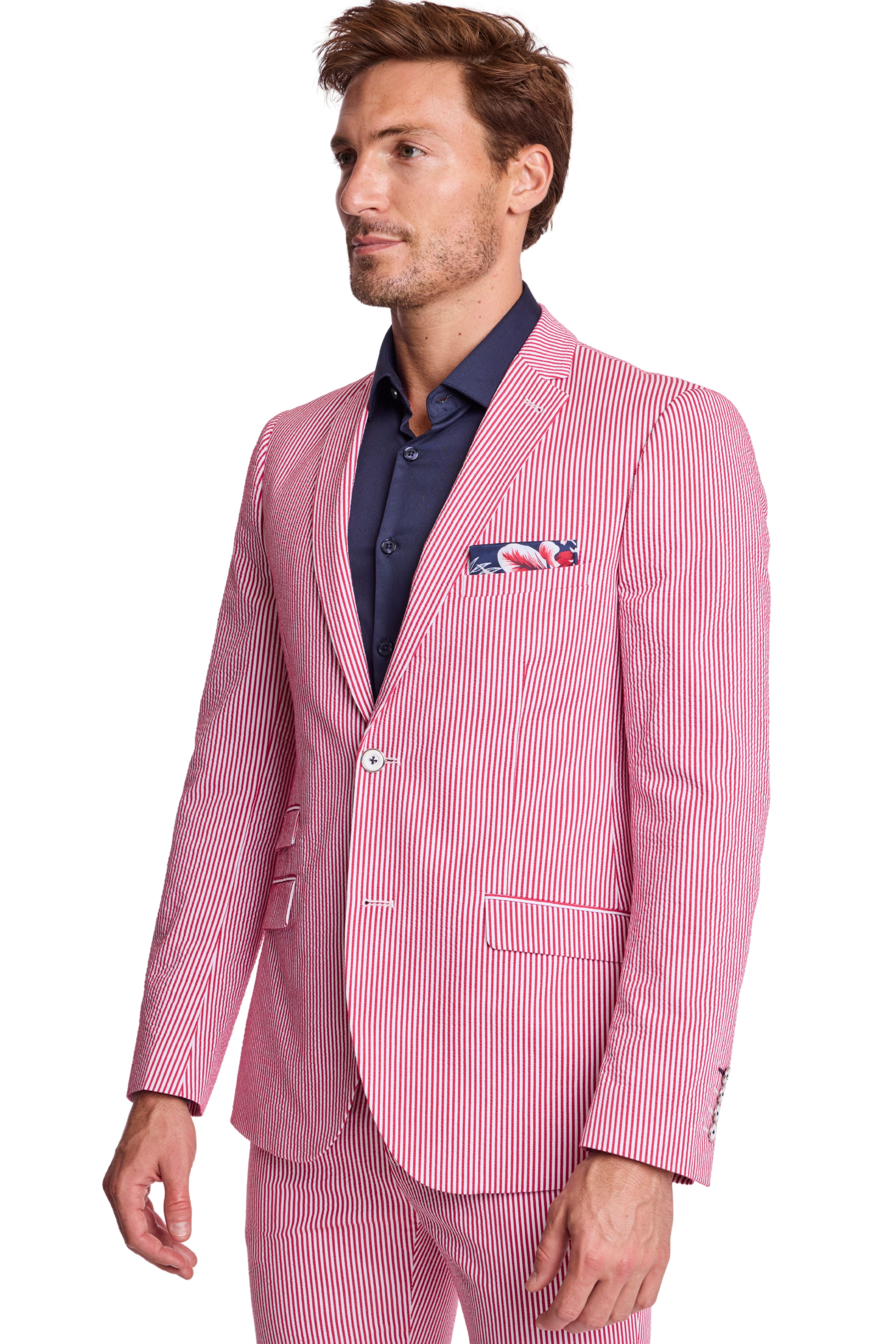 Dover Notch Jacket - slim - Red Seersucker
