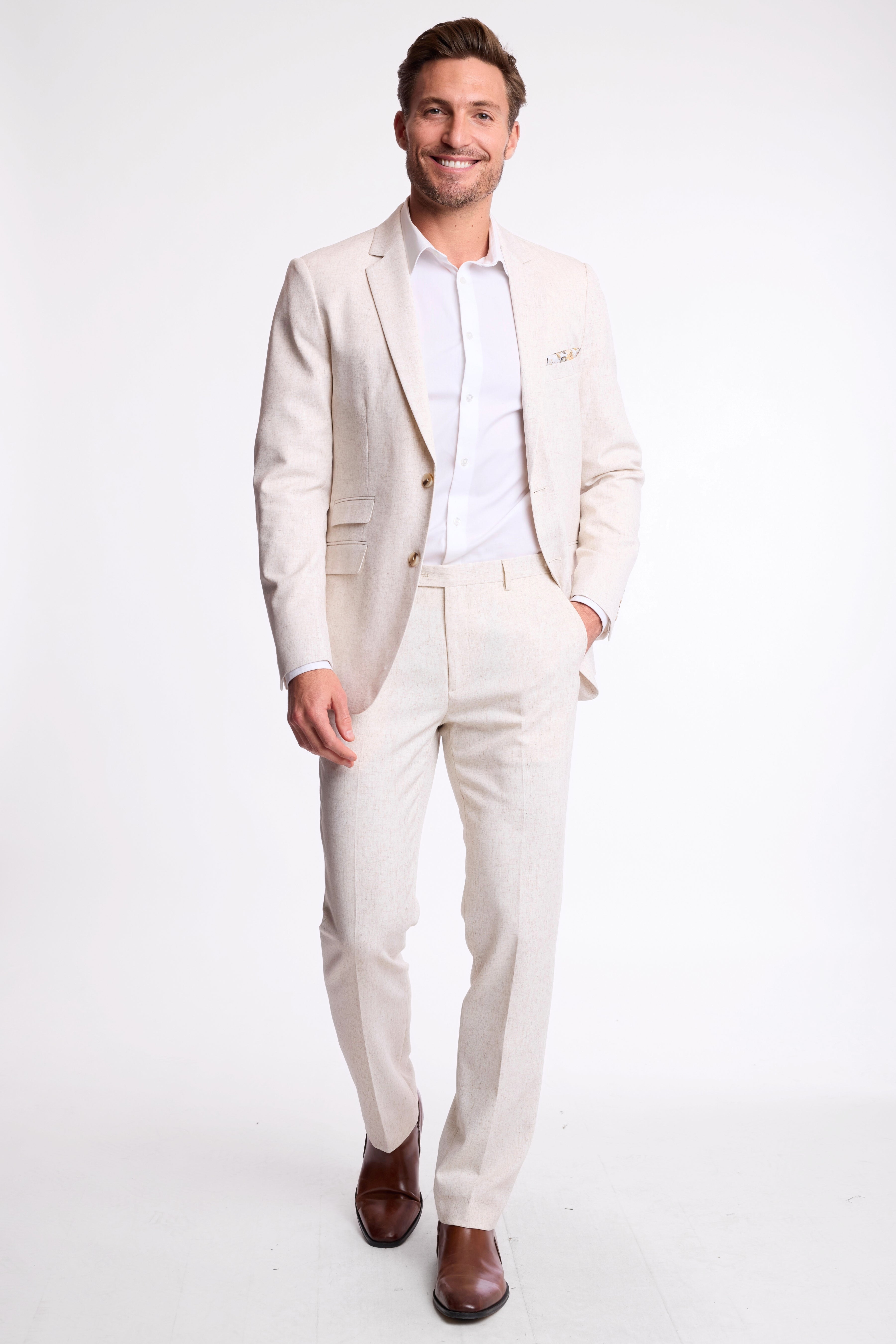 Downing Pants - slim - Oat Linen Blend