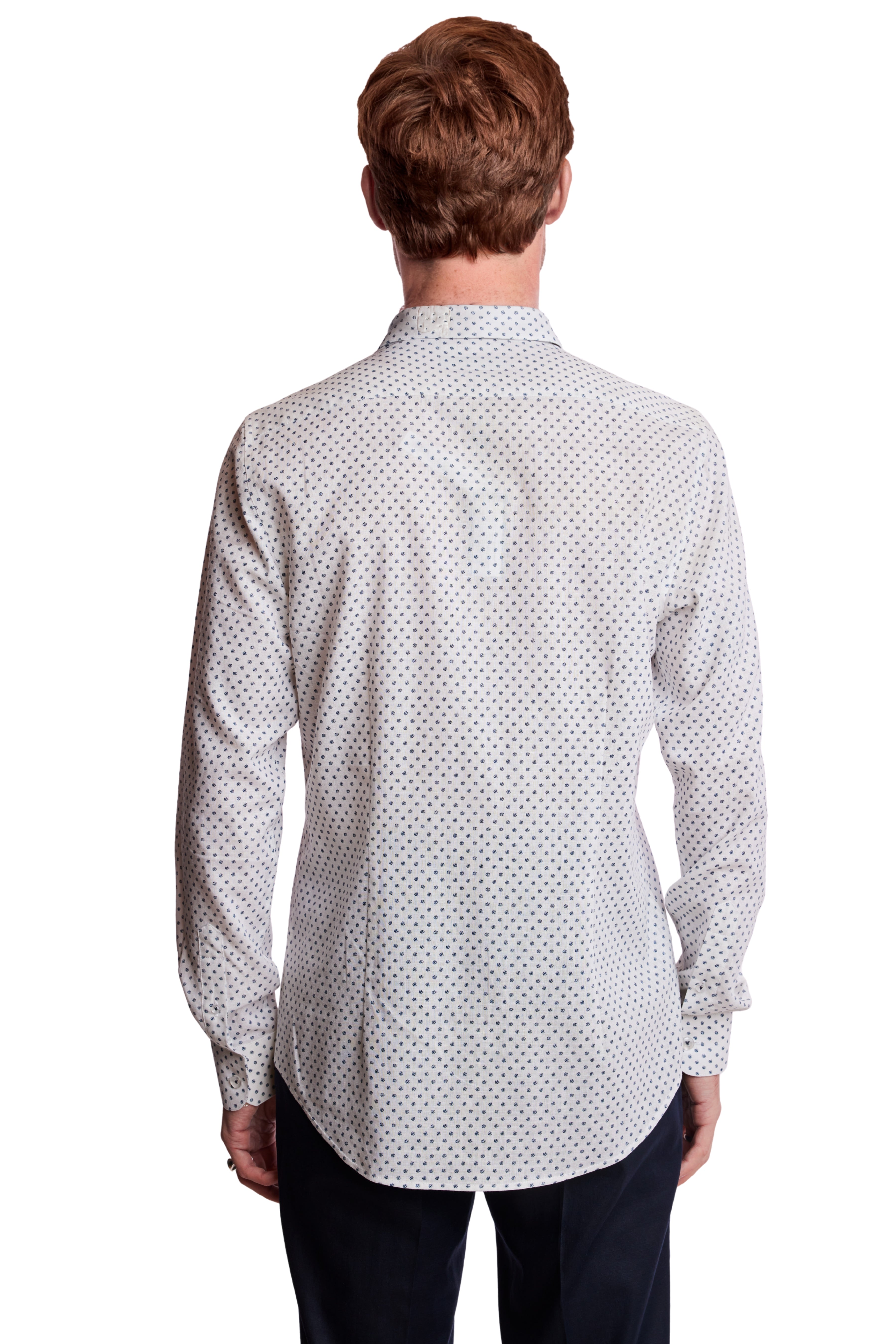 Samuel Spread Collar Shirt - White Blue Ditsy Dots