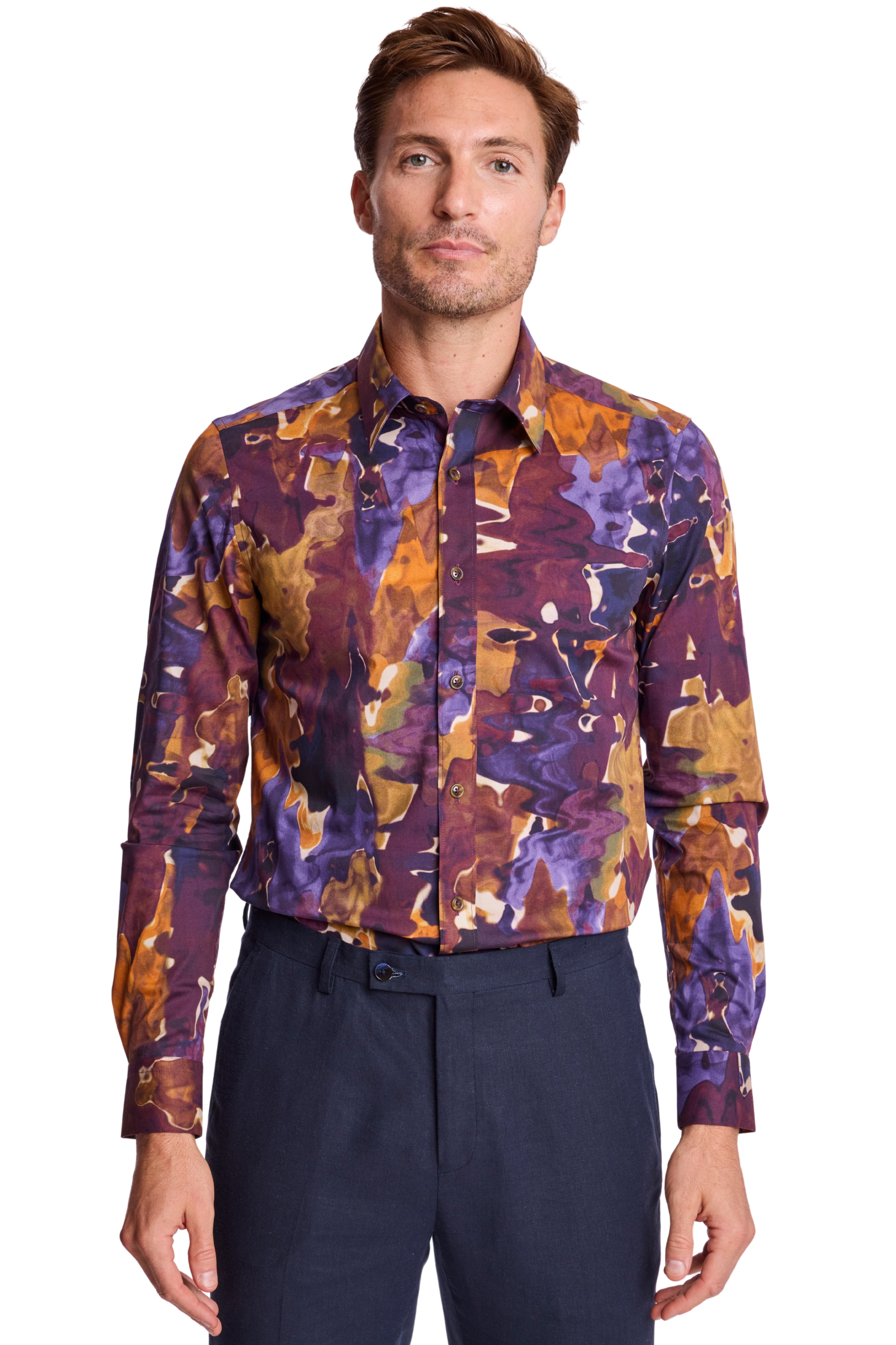 Parker Pointed Collar Shirt - Colorful Swirls