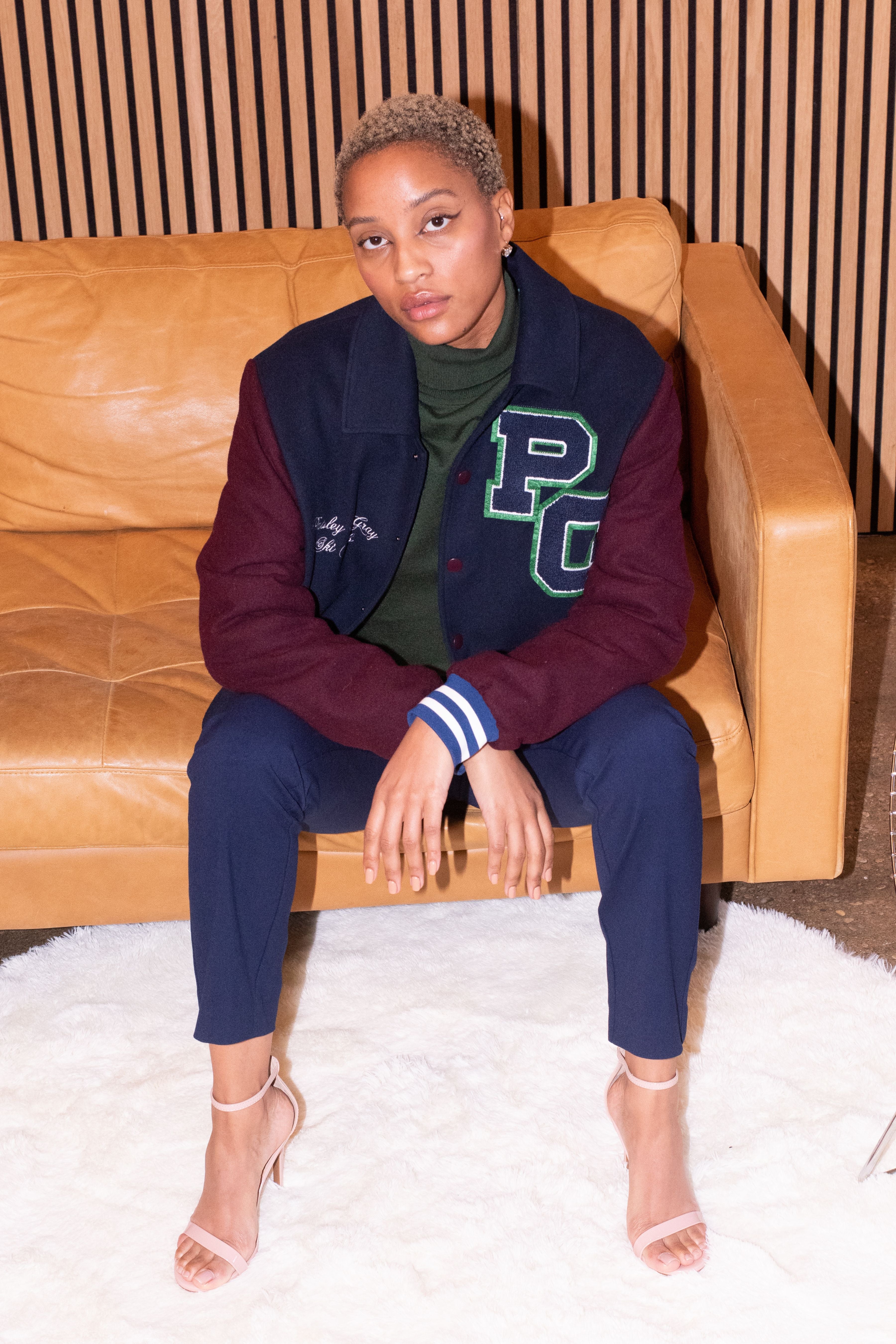 Ski Club Down Varsity Jacket - Navy Burgundy