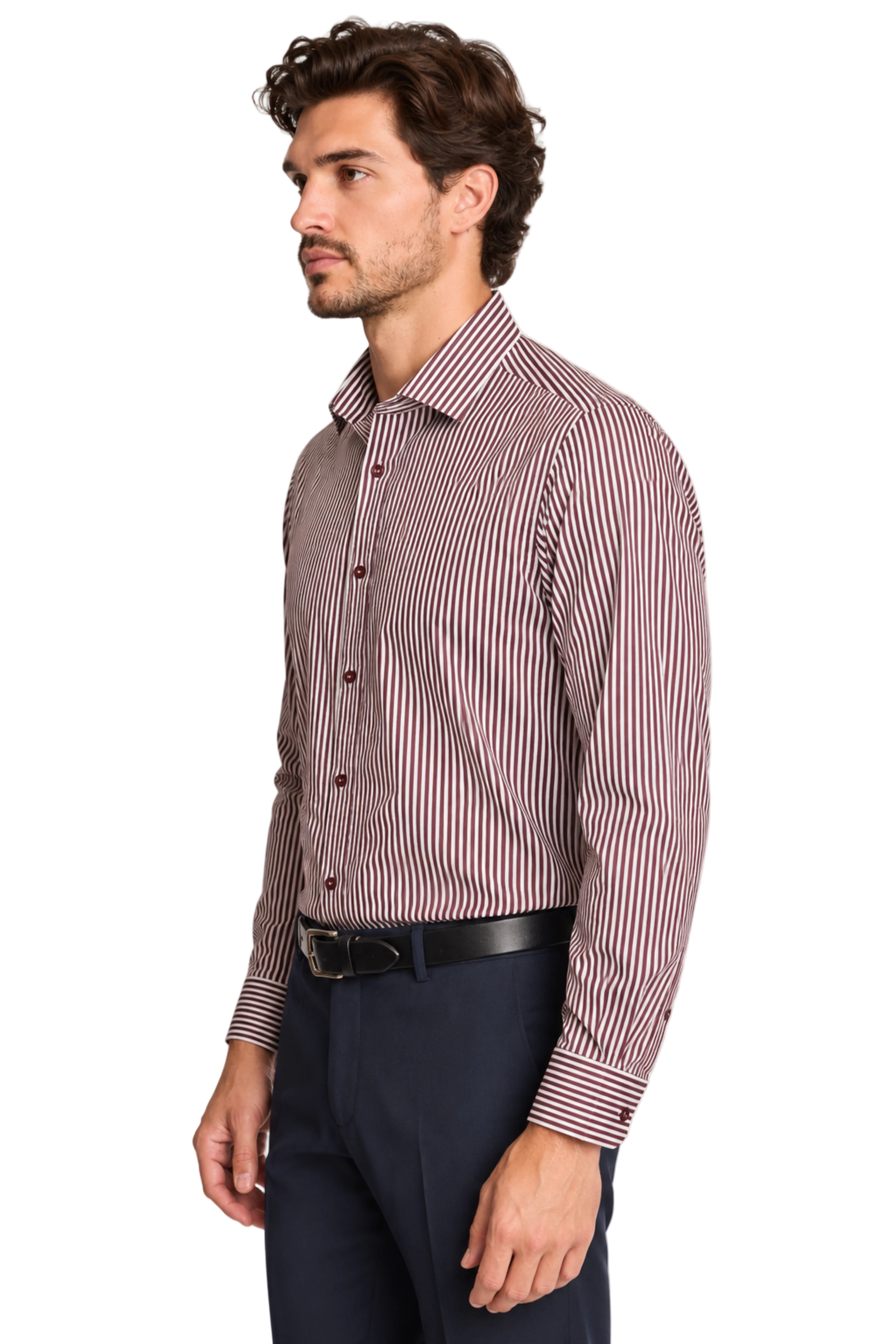 Samuel Spread Collar Shirt - Cherry Lacquer Stripes