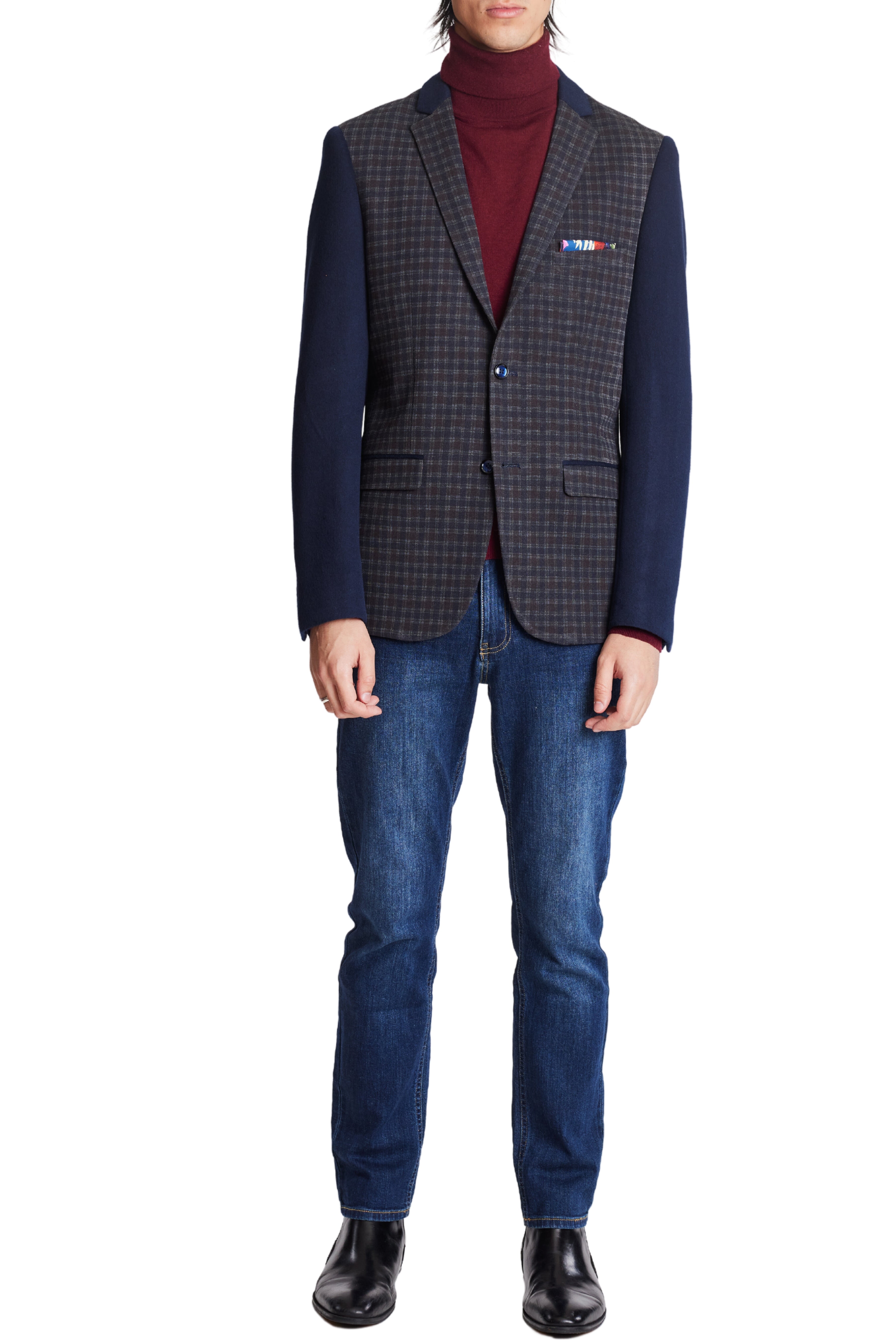 Altemus Contrast Sleeve Jacket - Check Navy Multi